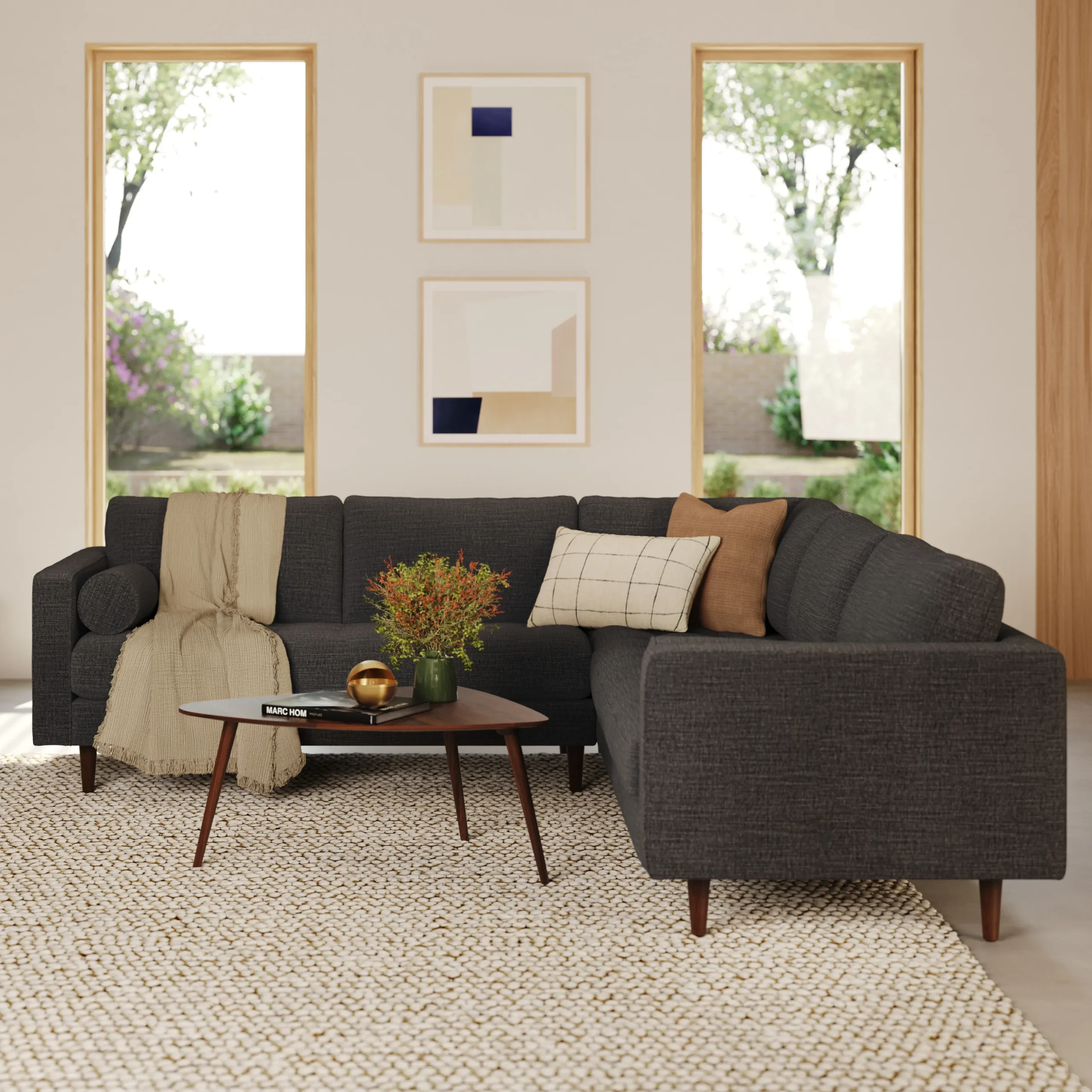 Sven 107_ Tufted Corner Sectional Sofa - Napa Charcoal