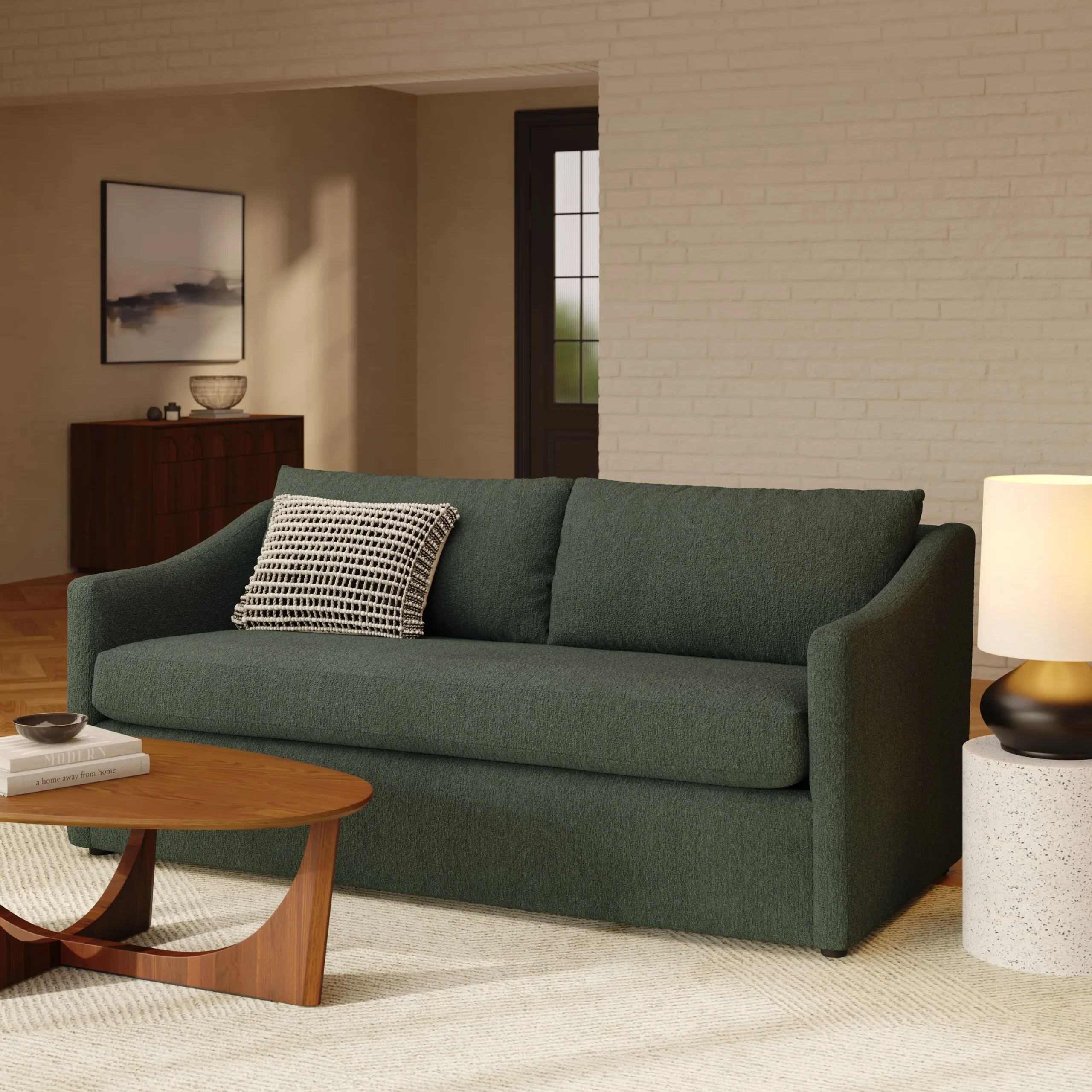 Landry 72_ Loveseat - Green Wool Bouclé