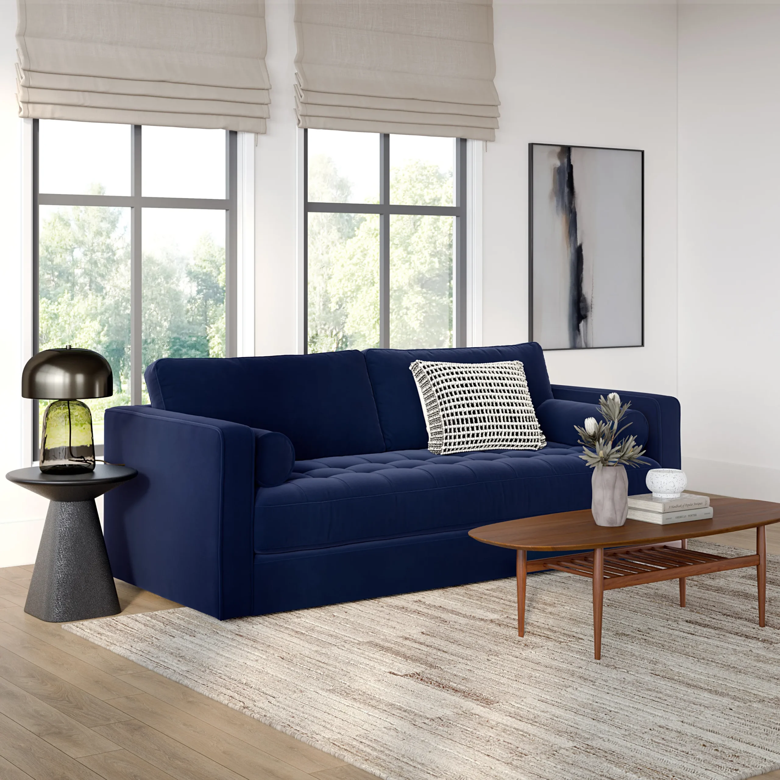 Sven 88_ Tufted Velvet Sofa Bed - Plush Cascadia Blue