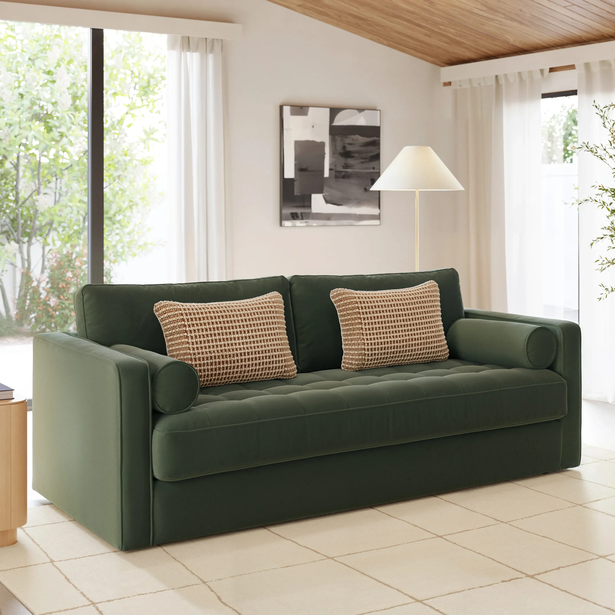 Sven 88_ Grounded Tufted Velvet Sofa - Plush Pacific Green - Image 10