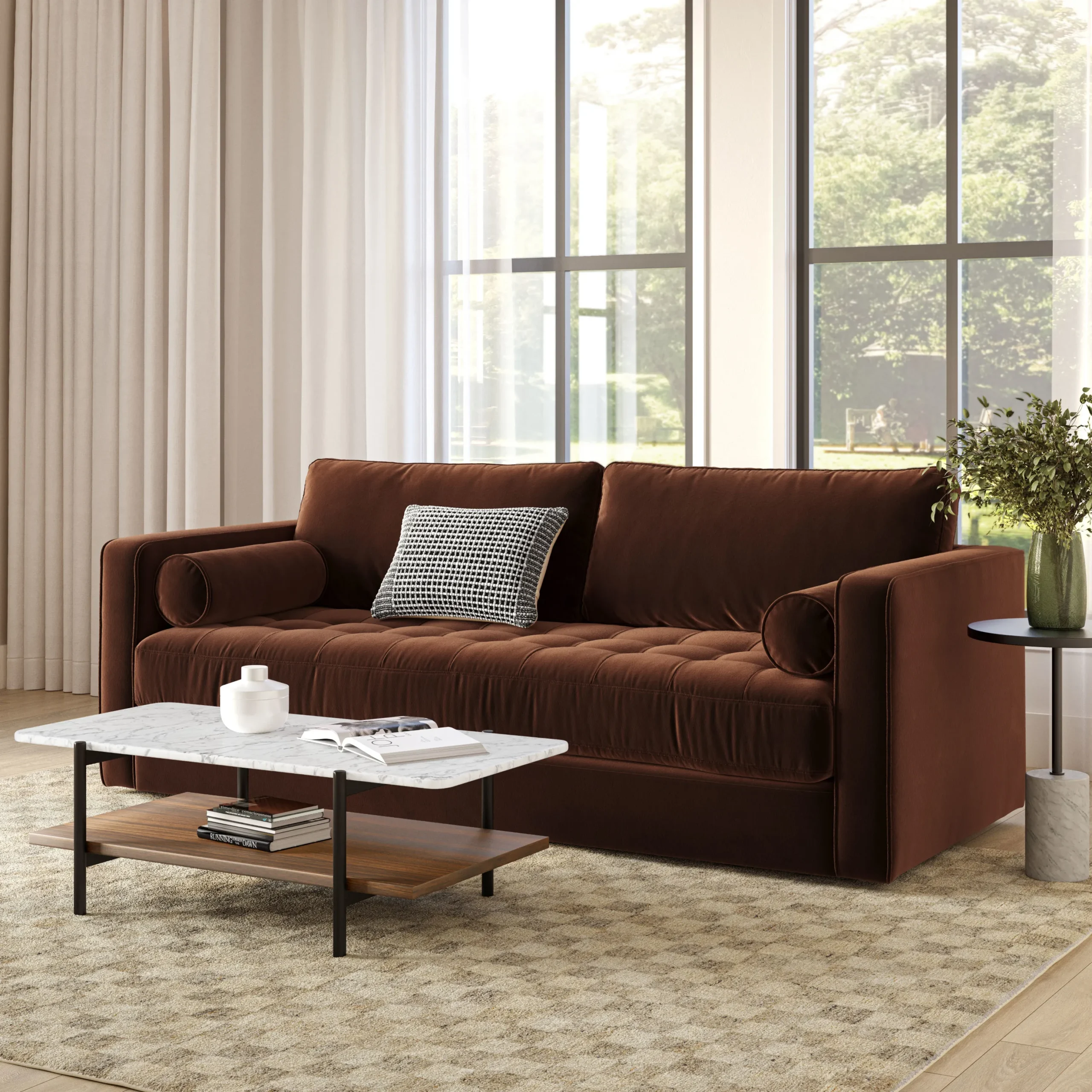 Sven 88_ Tufted Velvet Sofa Bed - Plush Pacific Brown