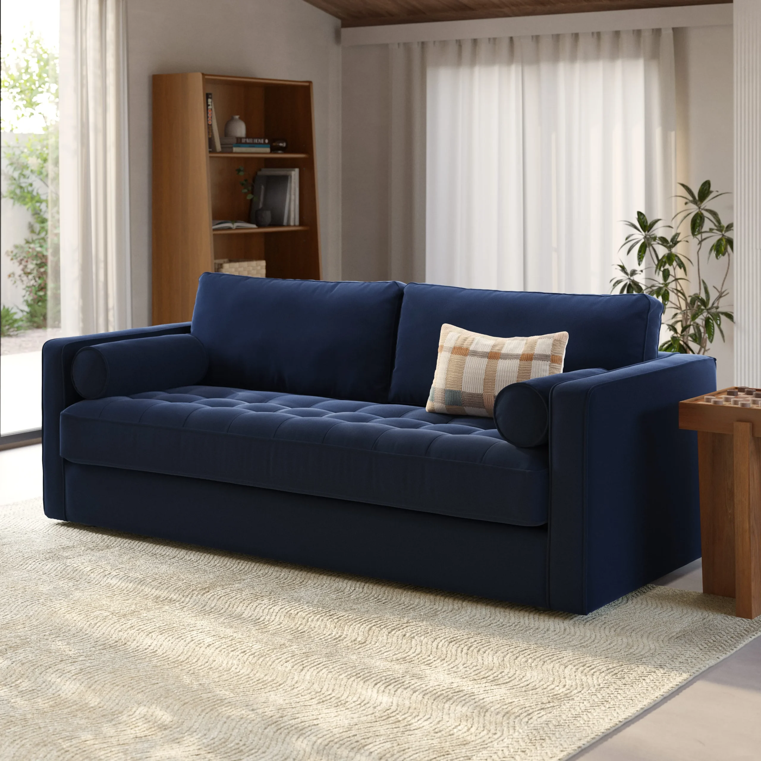Sven 88_ Grounded Tufted Velvet Sofa - Plush Cascadia Blue