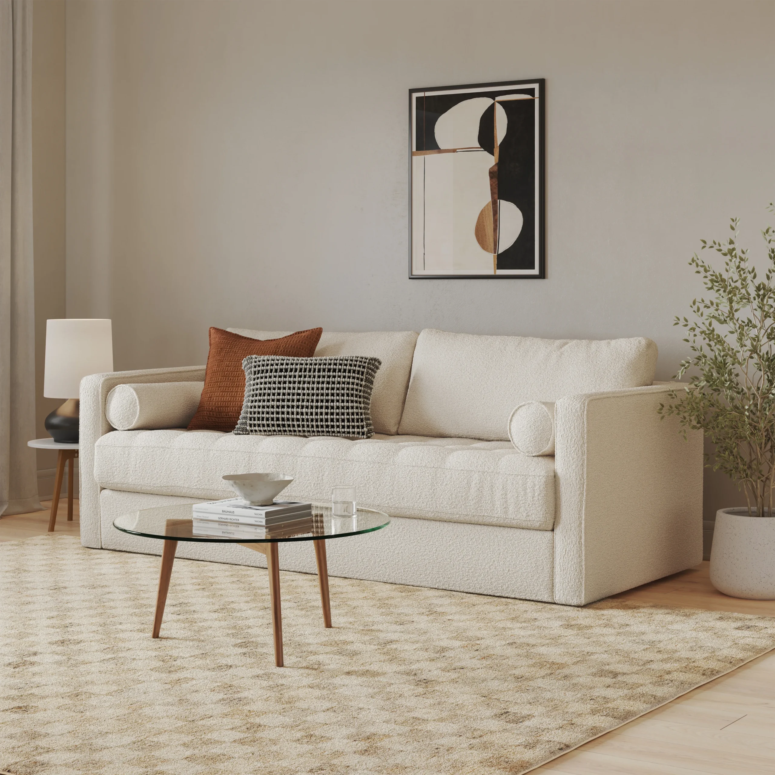 Sven 88_ Grounded Tufted Sofa - Ivory Wool Bouclé
