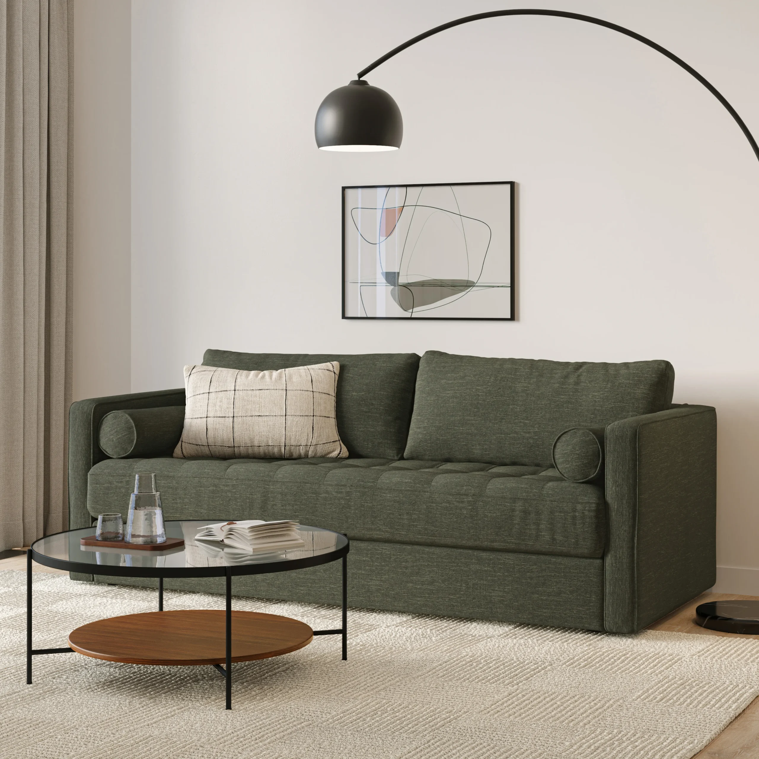 Sven 88_ Grounded Tufted Sofa - Fir Green