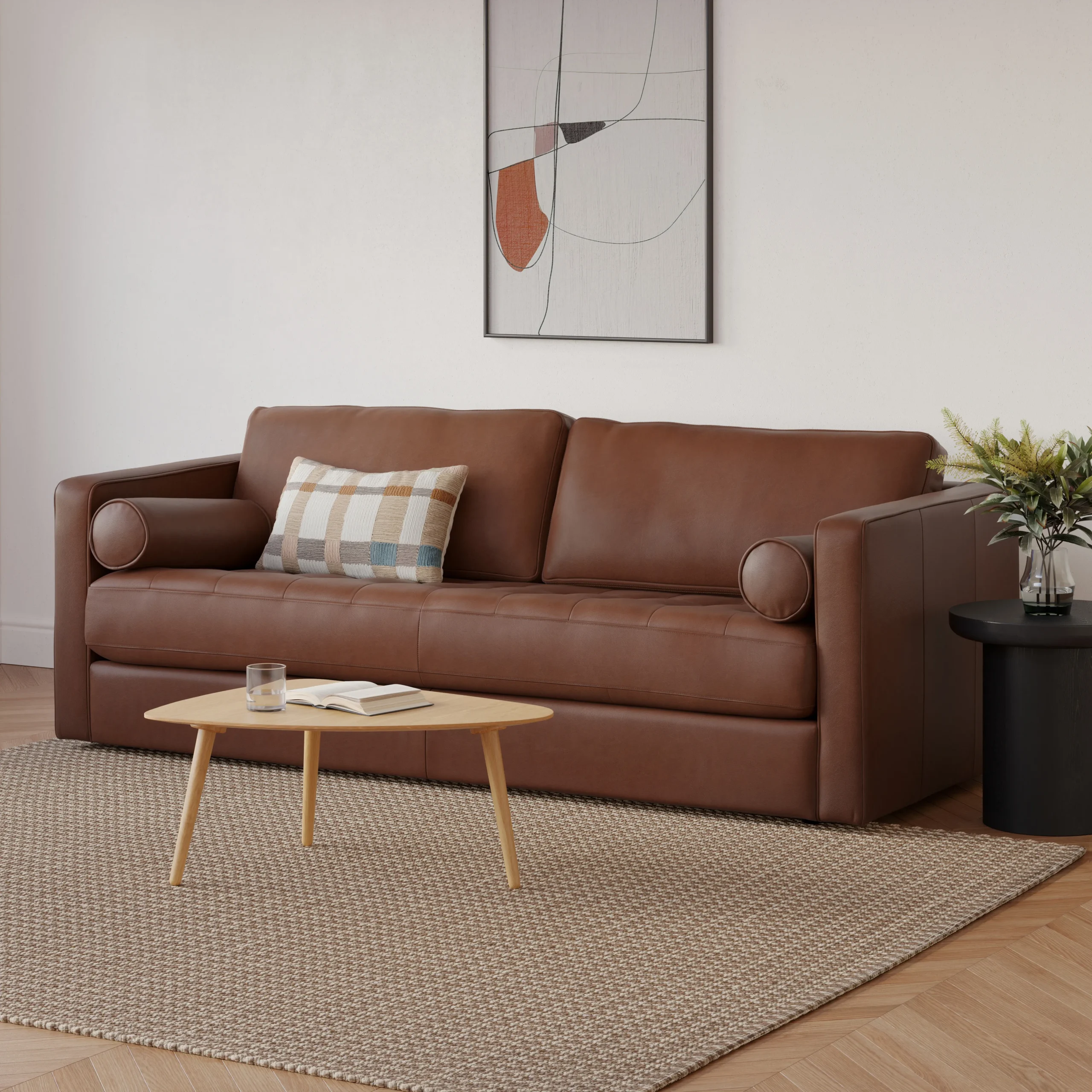 Sven 88_ Grounded Tufted Leather Sofa - Taos Brown
