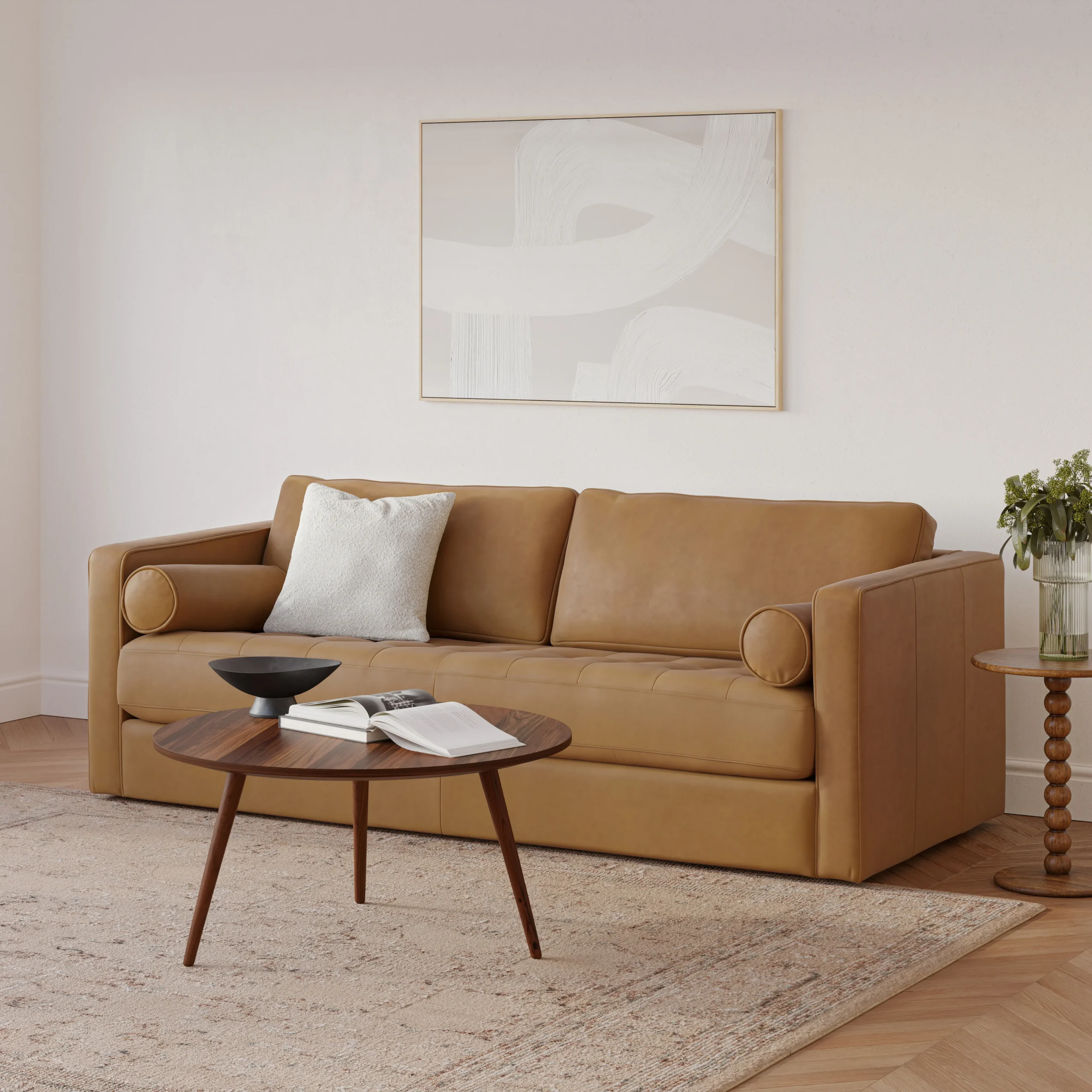 Sven 88_ Grounded Tufted Leather Sofa - Charme Tan
