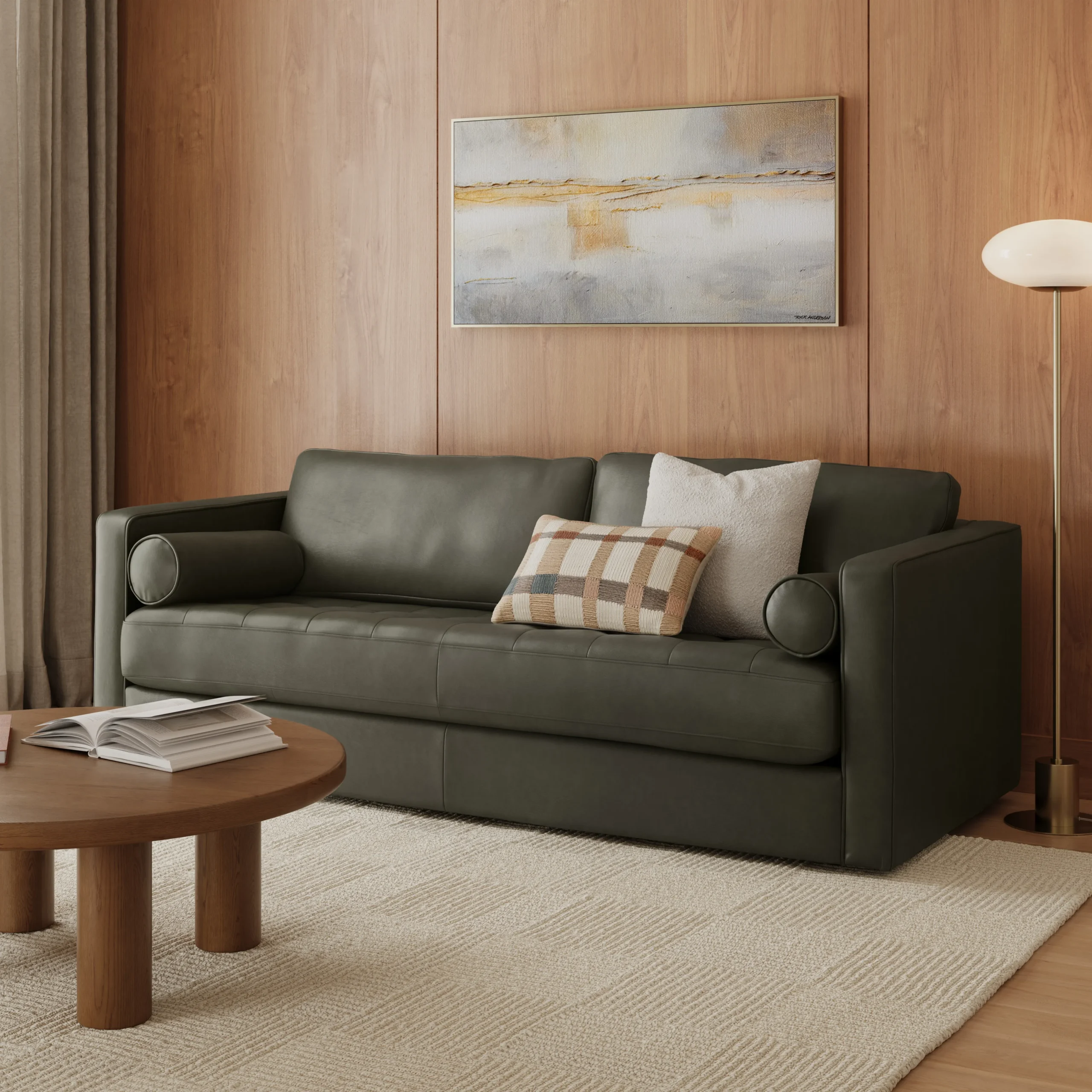 Sven 88_ Grounded Tufted Leather Sofa - Charme Green