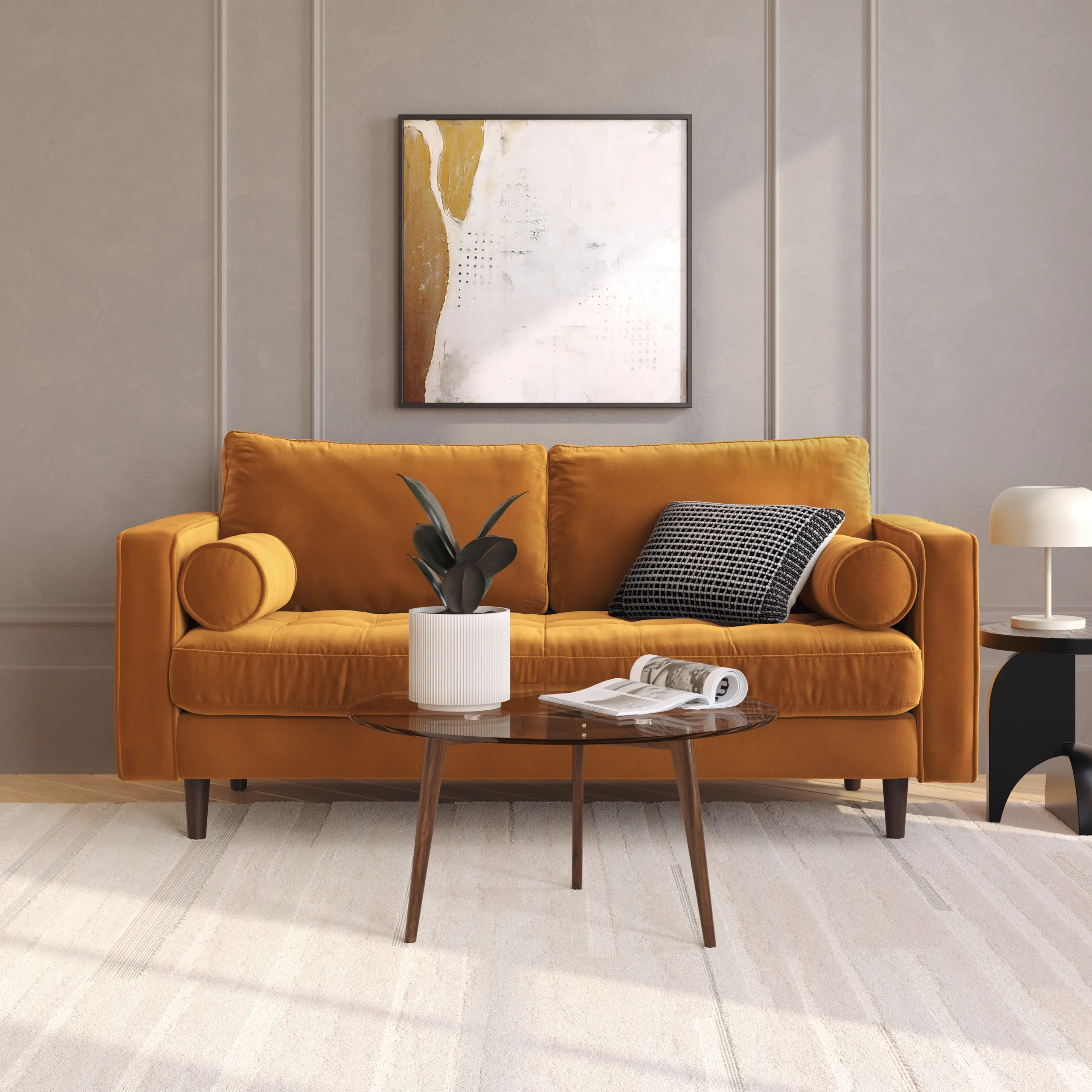 Sven 72_ Tufted Velvet Loveseat - Plush Pacific Ginger