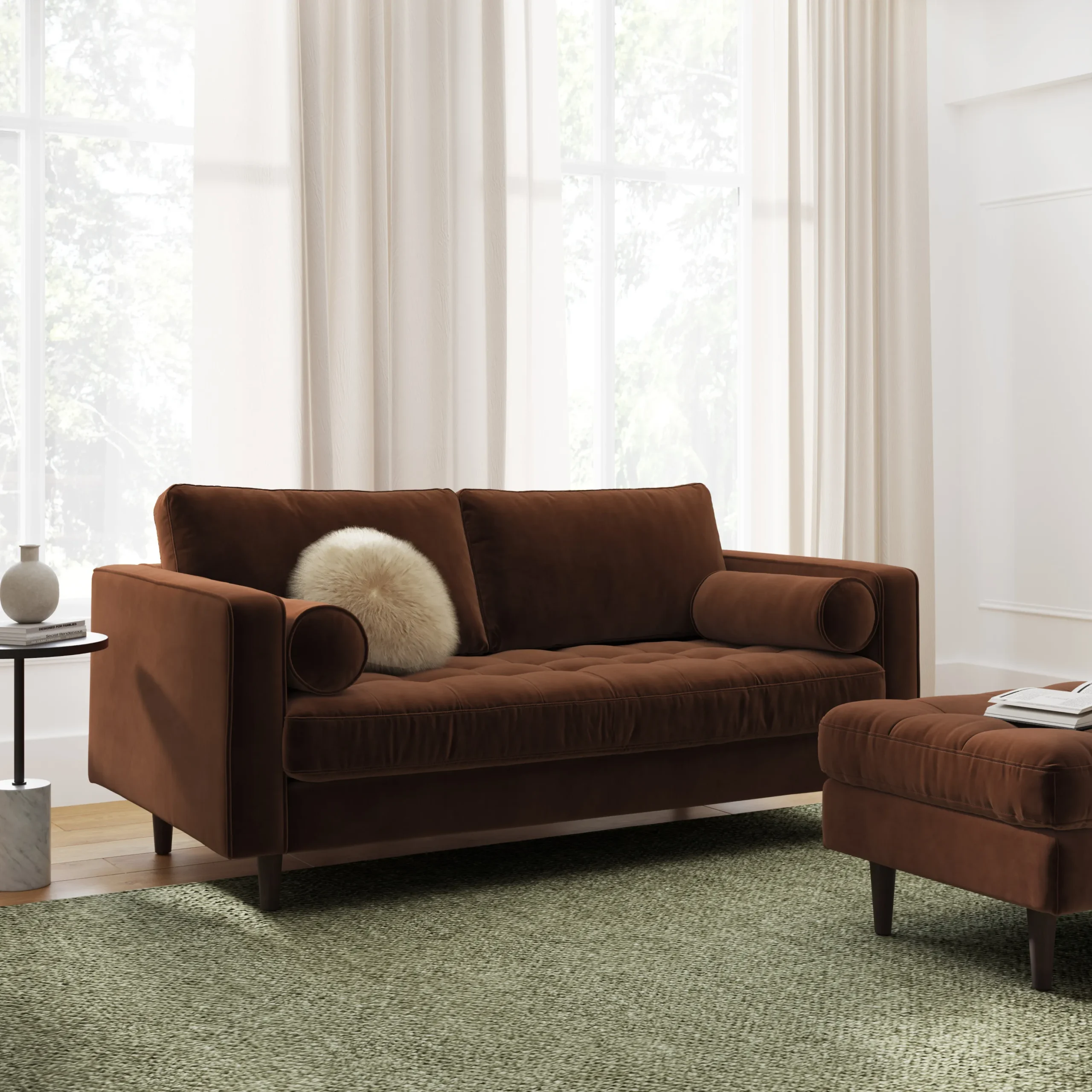 Sven 72_ Tufted Velvet Loveseat - Plush Pacific Brown