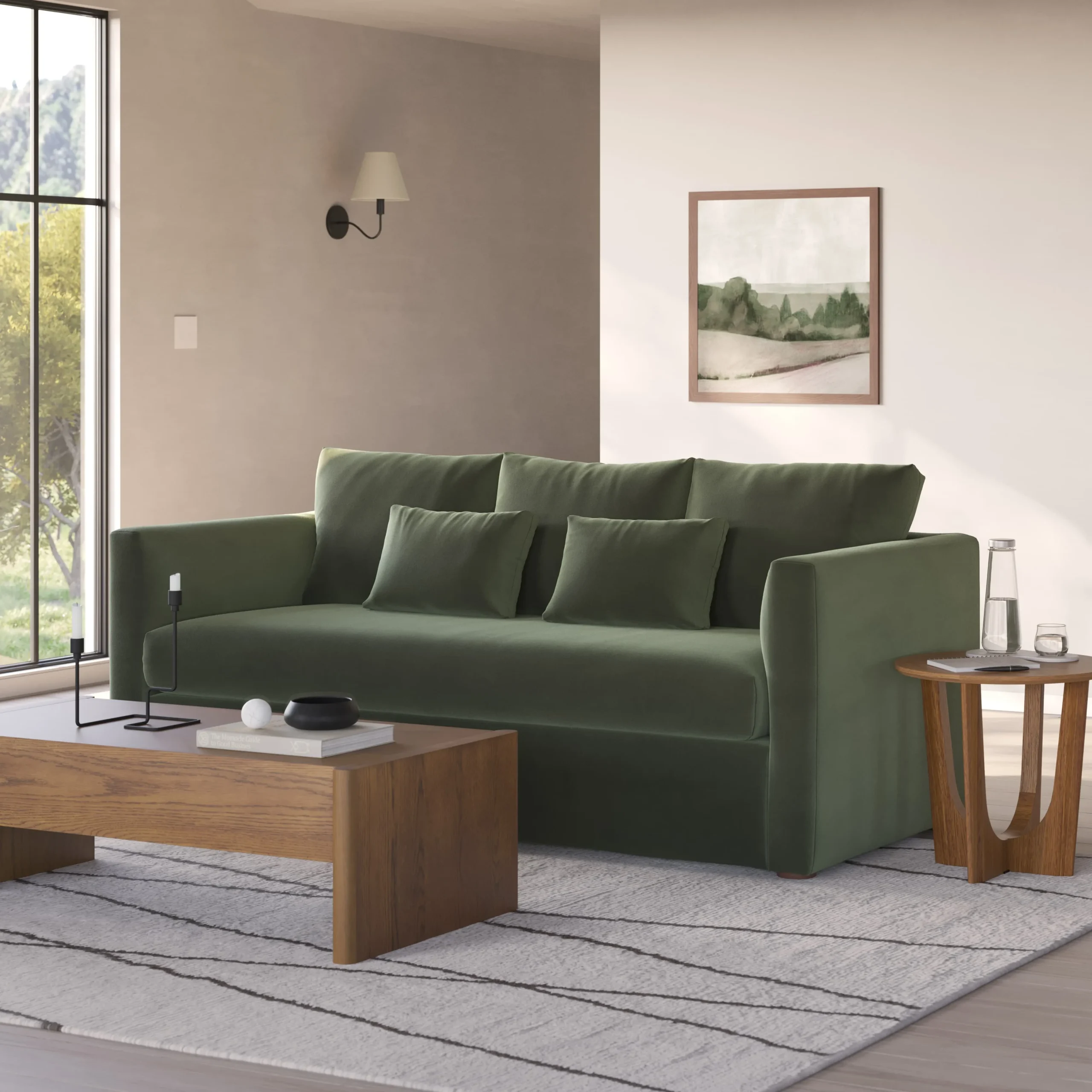 Marina 80_ Velvet Sofa - Hale Fir Green