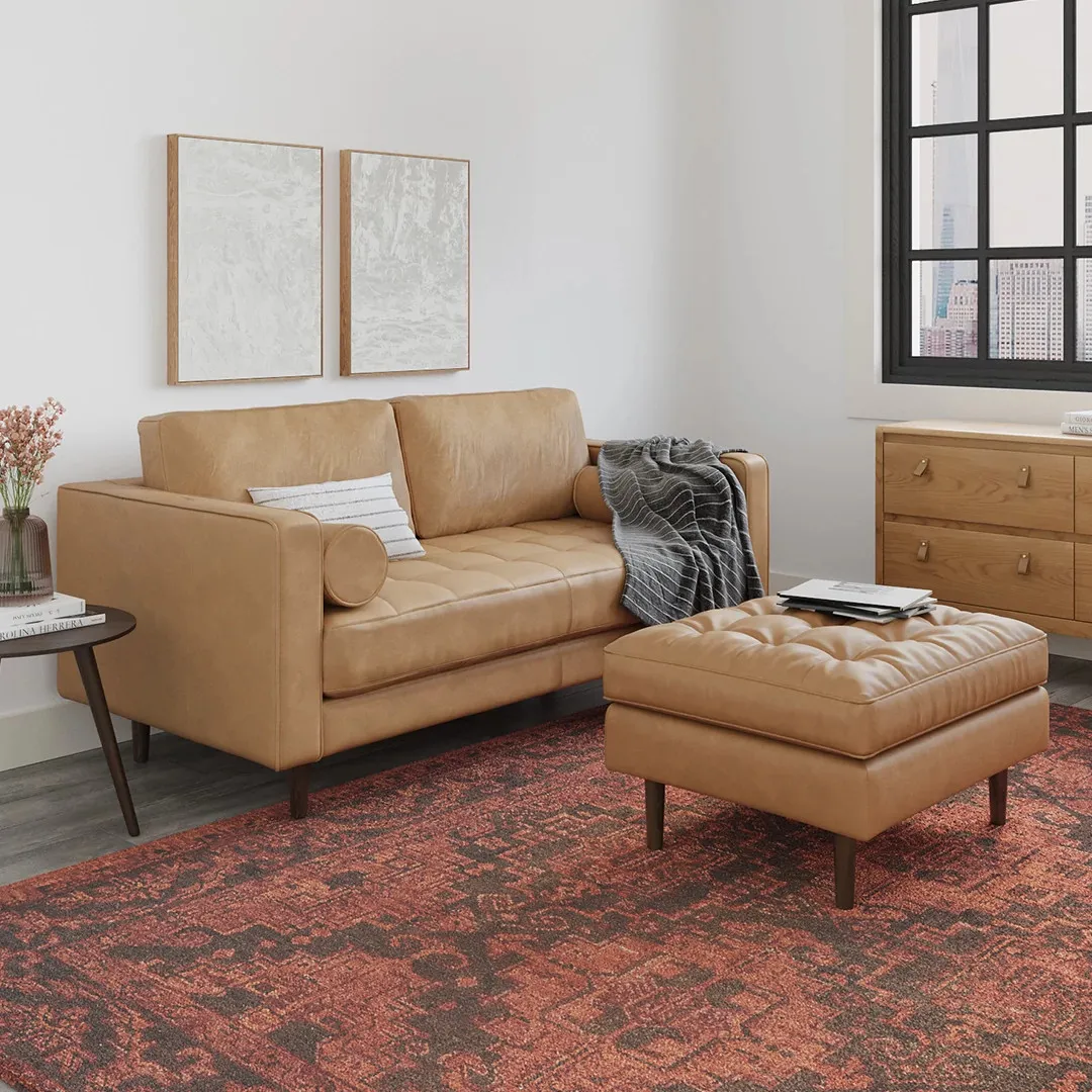 Sven 72_ Tufted Leather Loveseat - Oxford Blue - Image 13