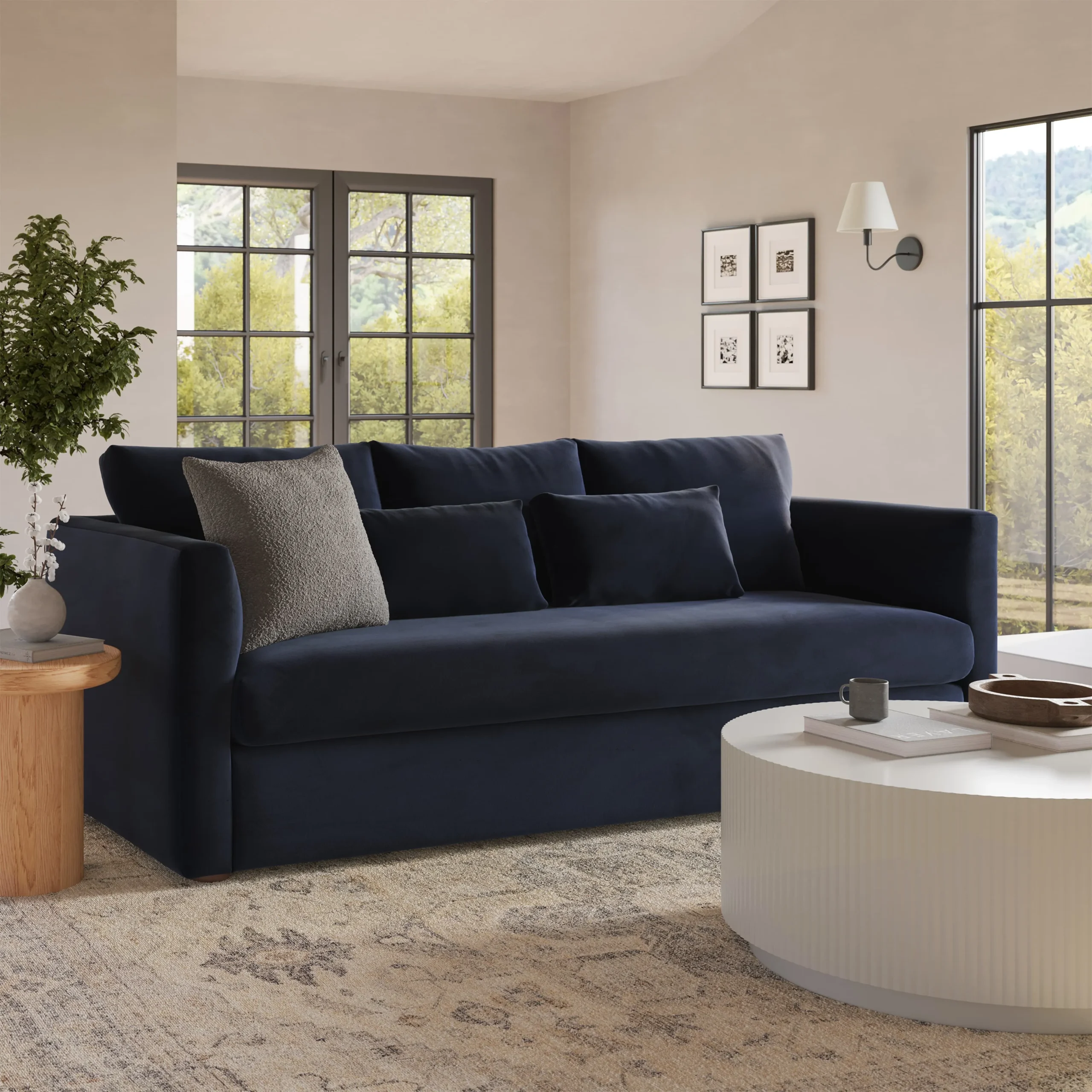 Marina 90_ Velvet Sofa - Hale Ink