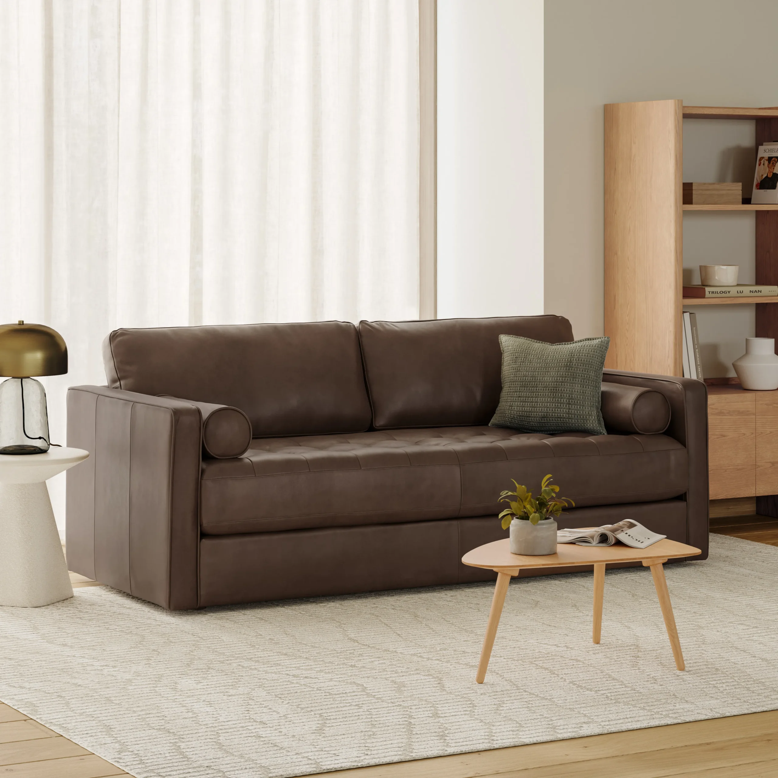 Sven 88_ Tufted Leather Sofa Bed - Charme Chocolat
