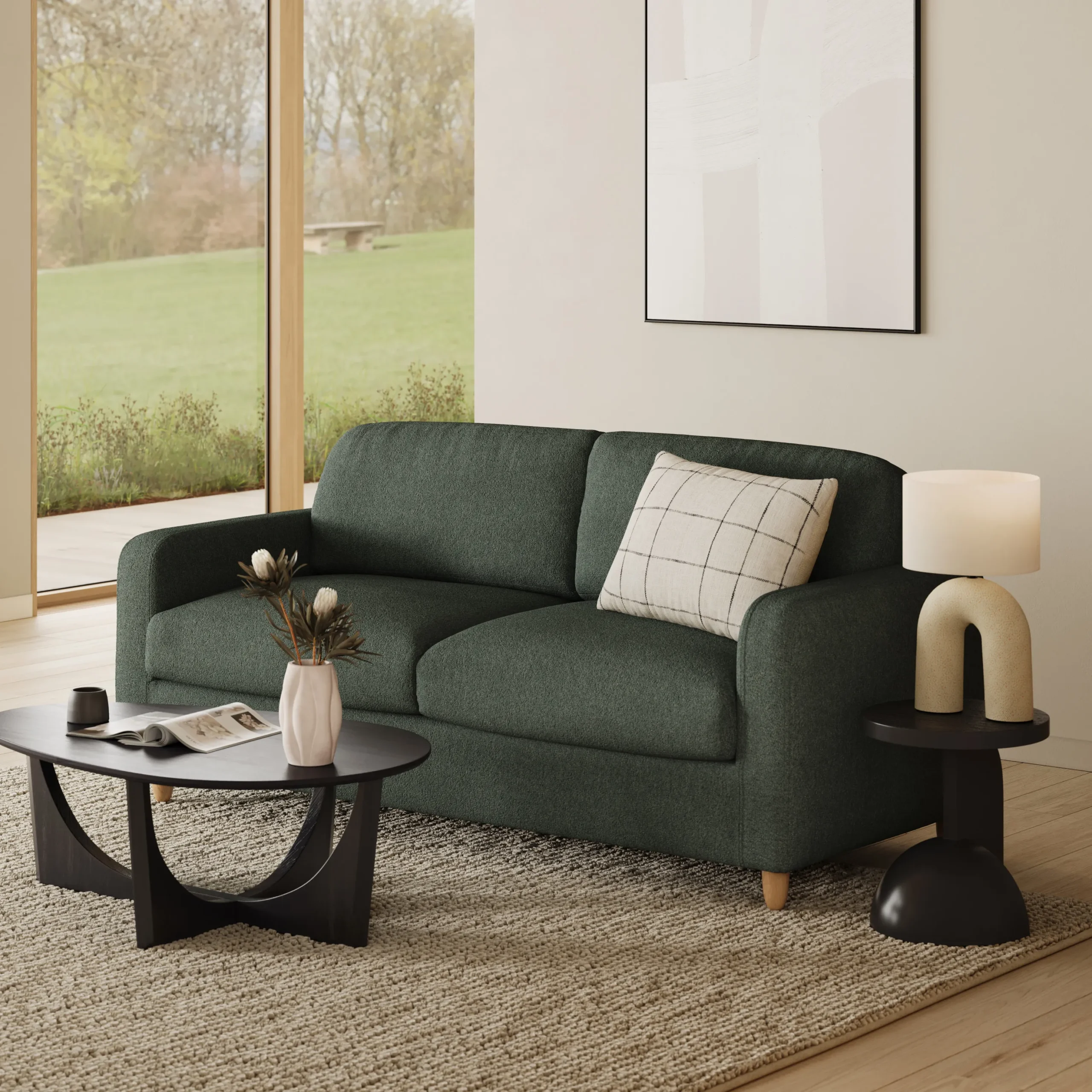 Vati 80_ Sofa Bed - Natural Oak and Green Wool Bouclé