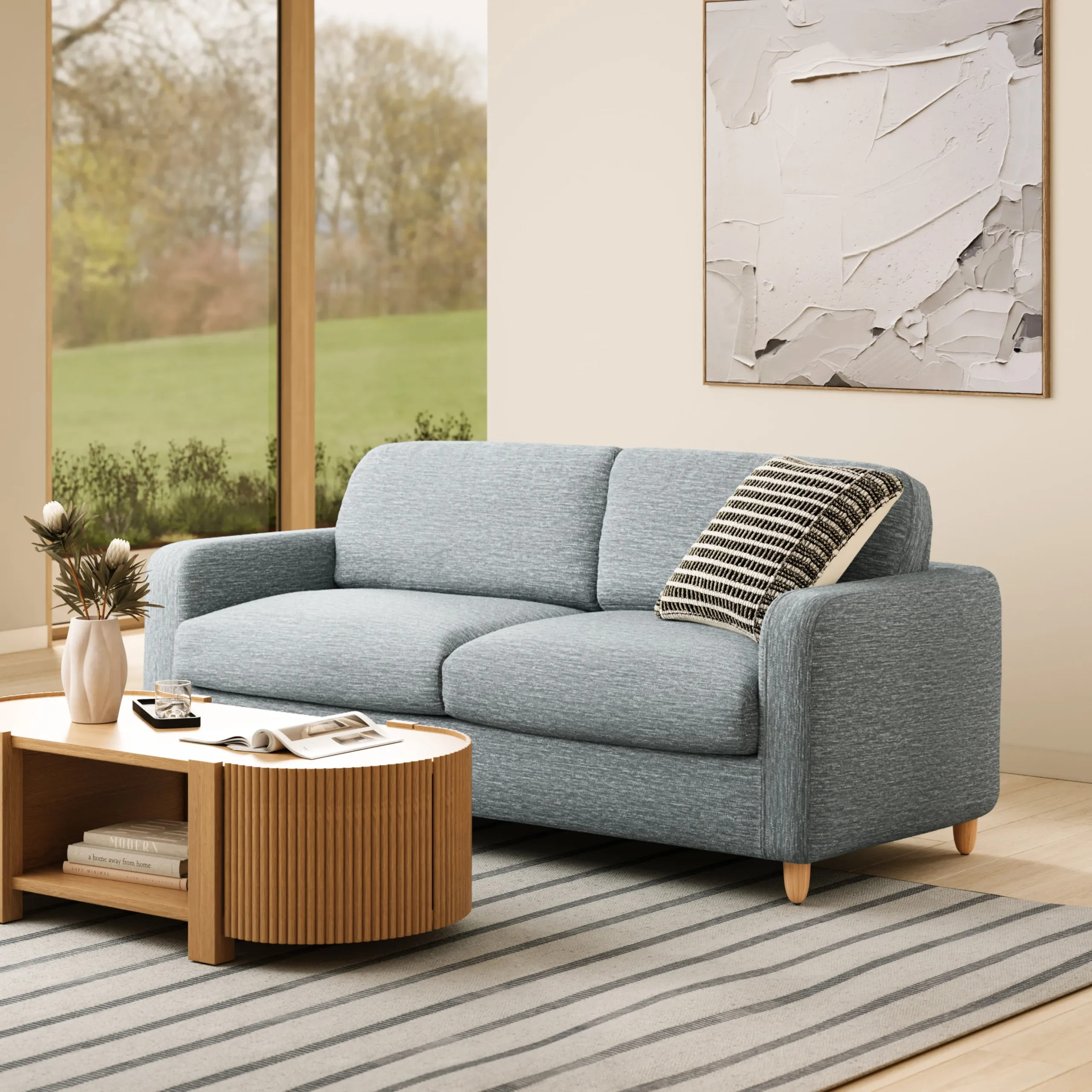 Vati 80_ Sofa Bed - Natural Oak and Silver Light Blue