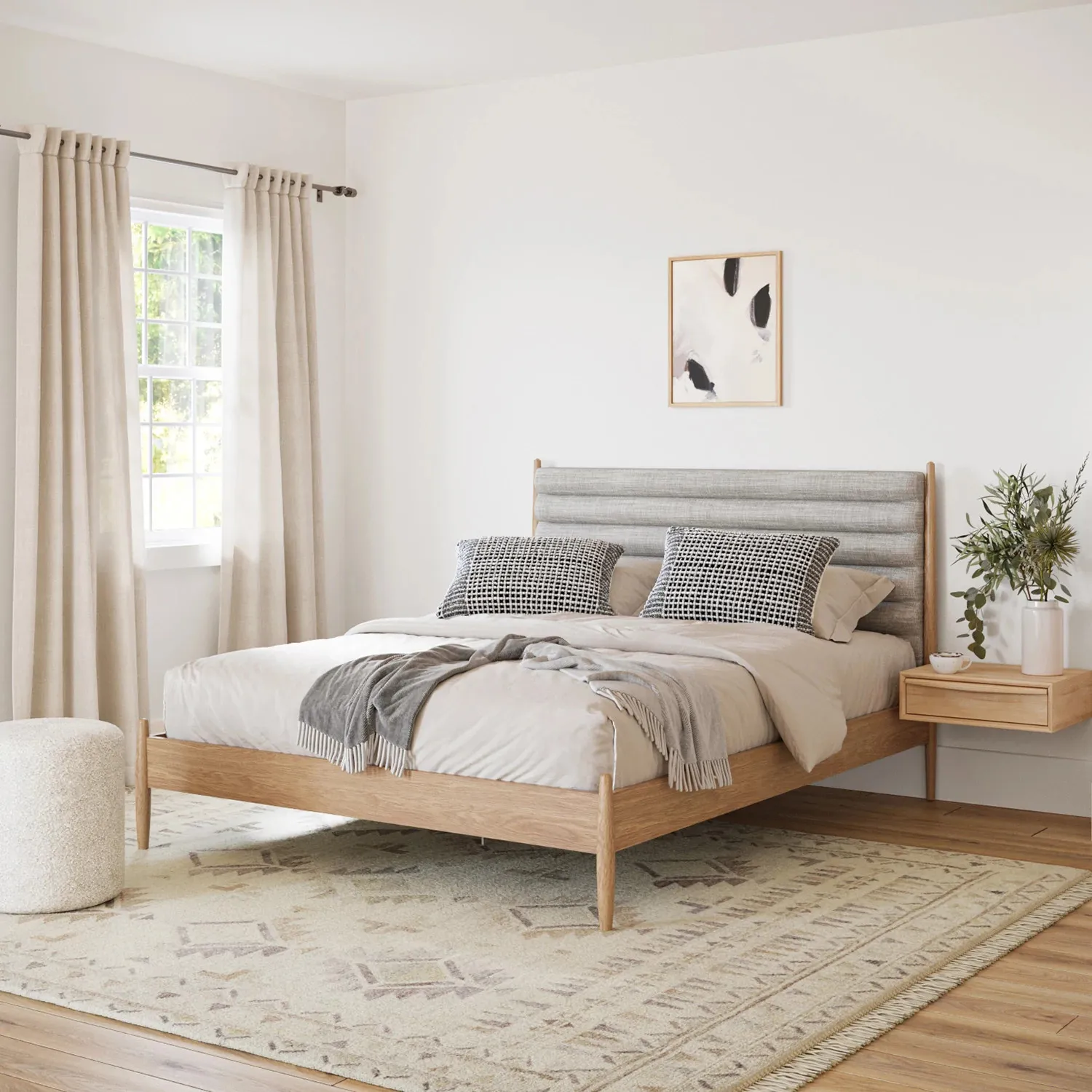 Lenia King Upholstered Bed - White Oak and Rain Cloud Gray