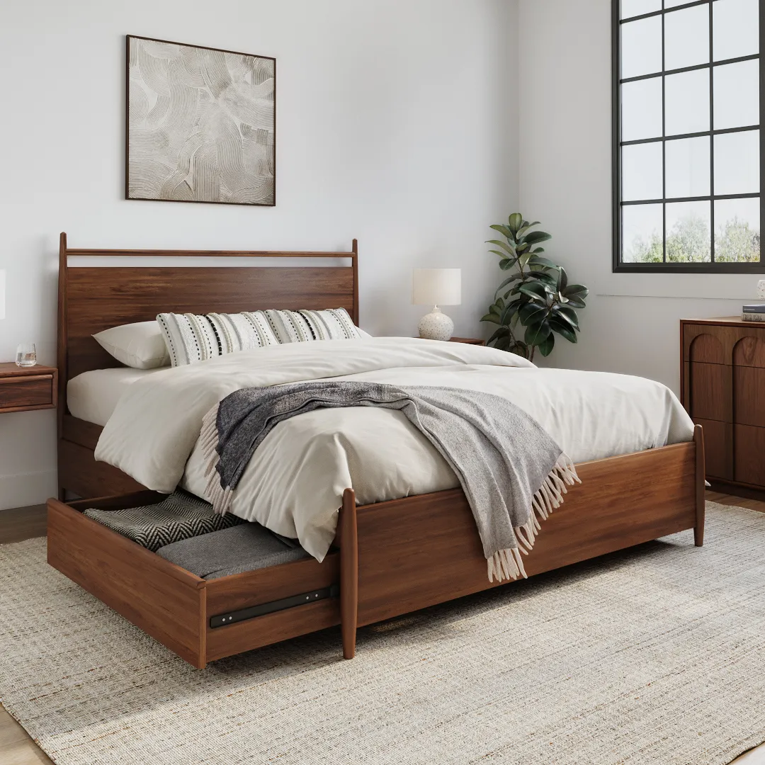 Lenia Queen Panel Storage Bed - Walnut - Image 2