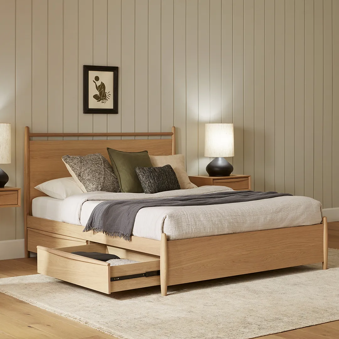 Lenia Queen Panel Storage Bed - White Oak - Image 2