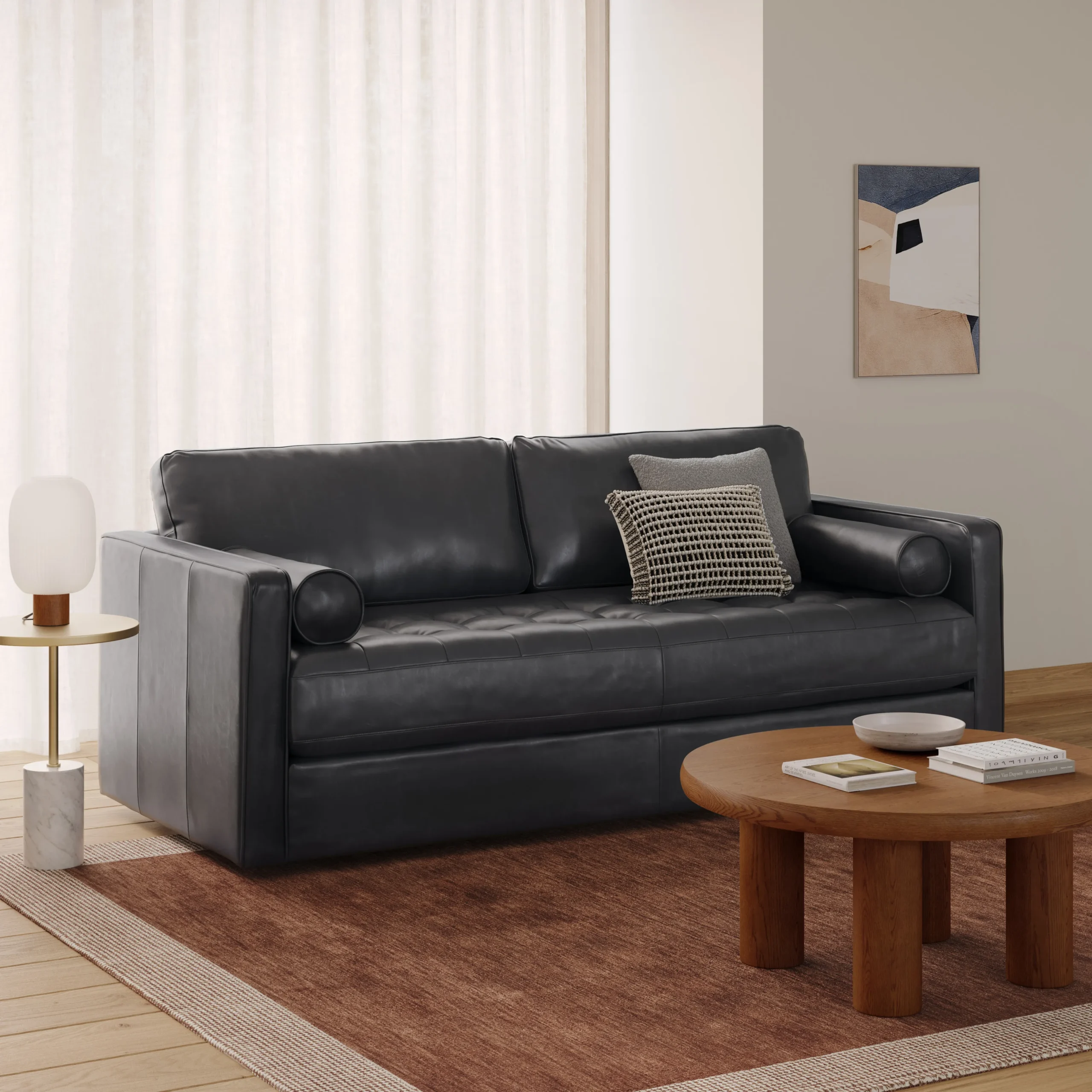 Sven 88_ Tufted Leather Sofa Bed - Oxford Black
