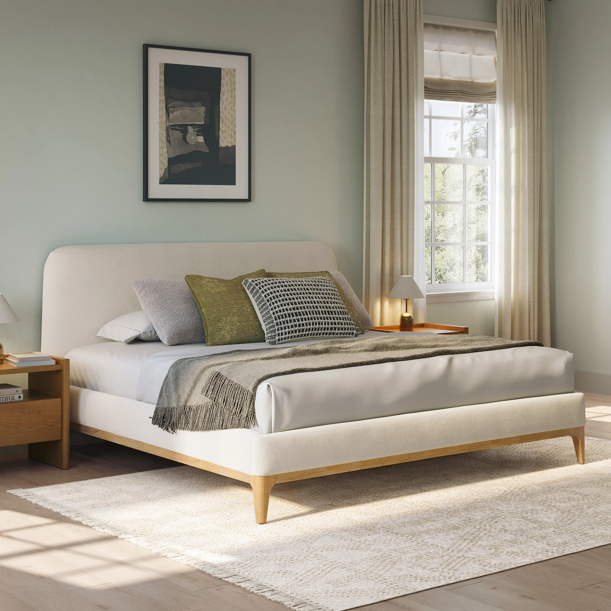 Rosin King Upholstered Bed - Natural Oak and Sand Ivory - Image 4