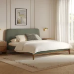 Rosin King Upholstered Bed - Smoked Oak and Welsh Green