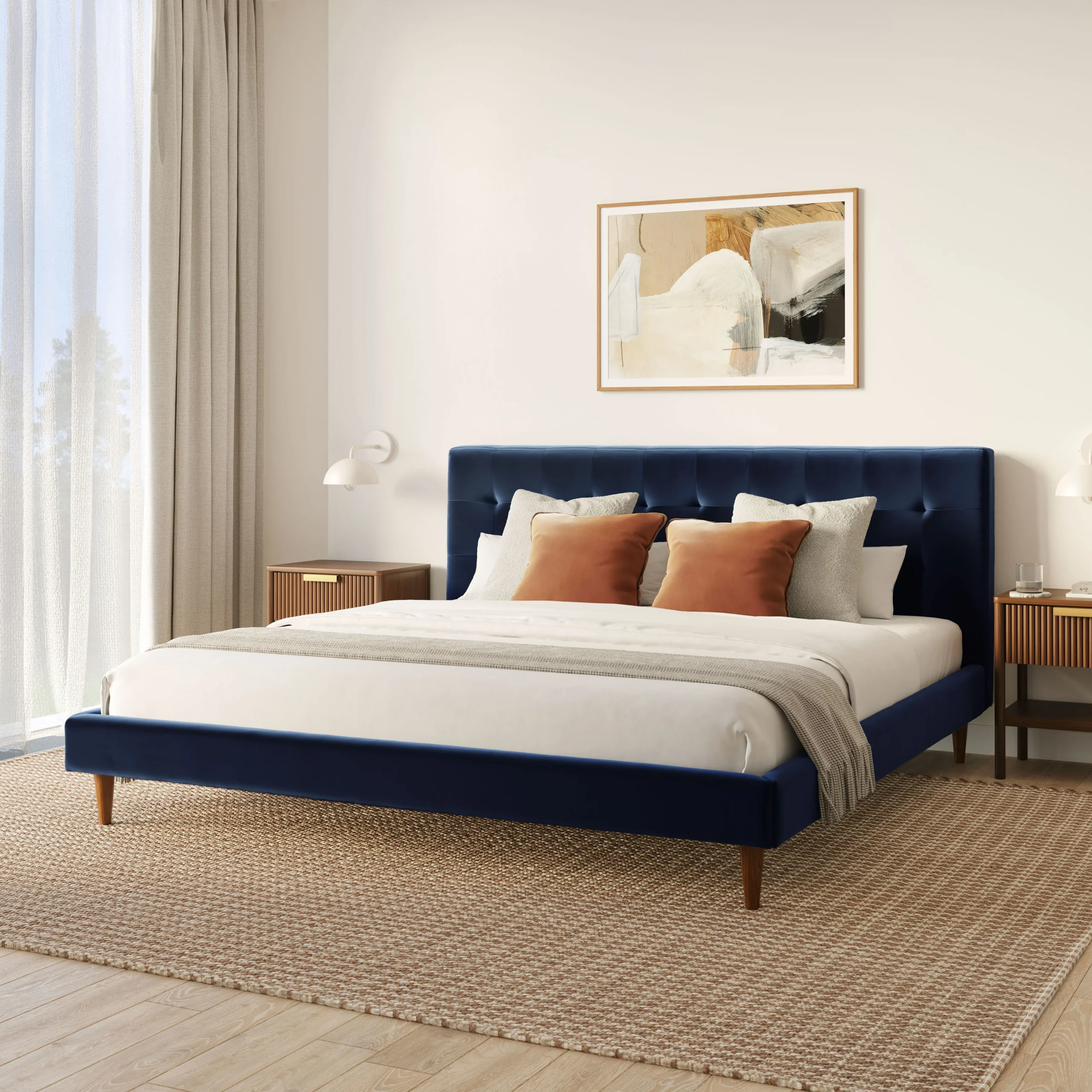 Sven King Tufted Velvet Bed - Plush Cascadia Blue - Image 5