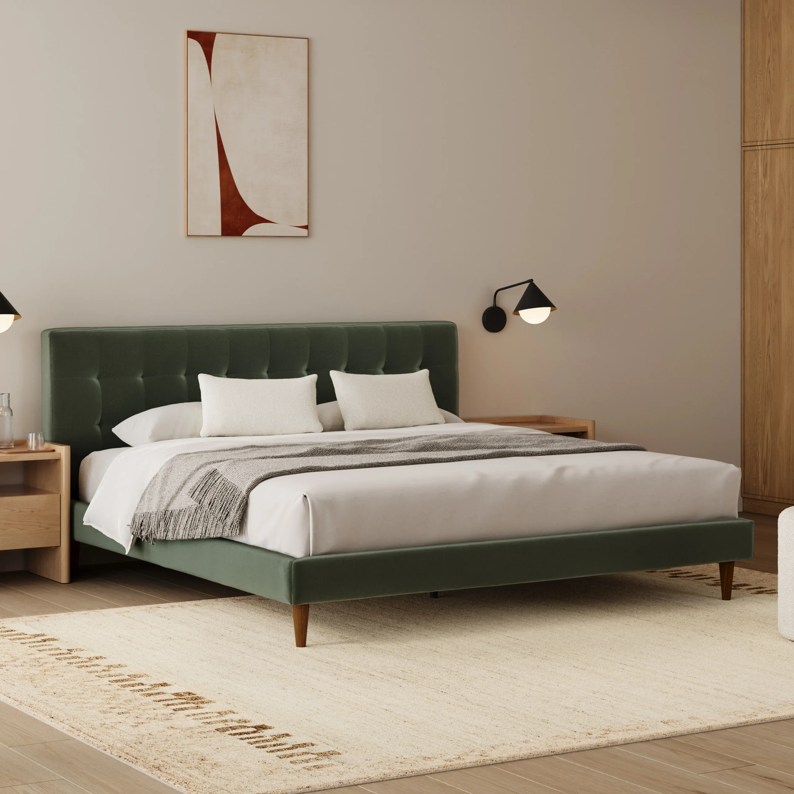 Sven King Tufted Velvet Bed - Plush Pacific Green - Image 9