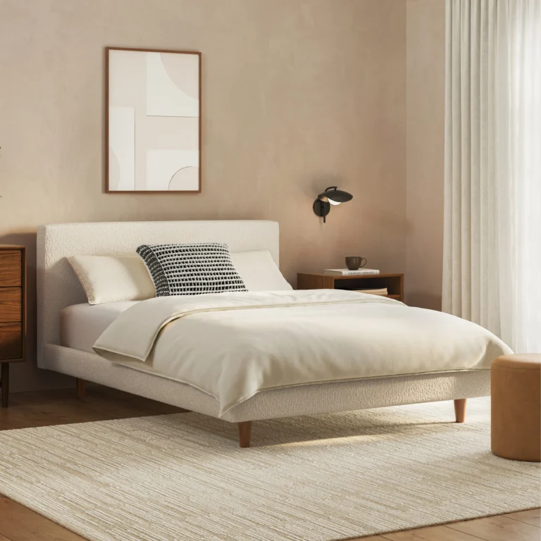 Tessu Full Low Profile Upholstered Bed - Ivory Wool Bouclé