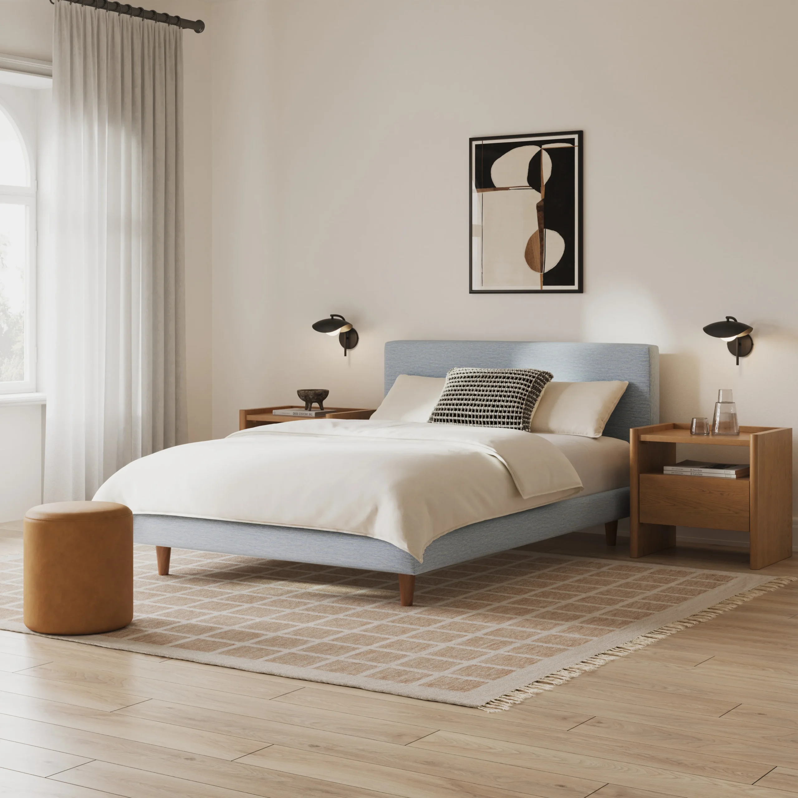 Tessu Full Low Profile Upholstered Bed - Silver Light Blue