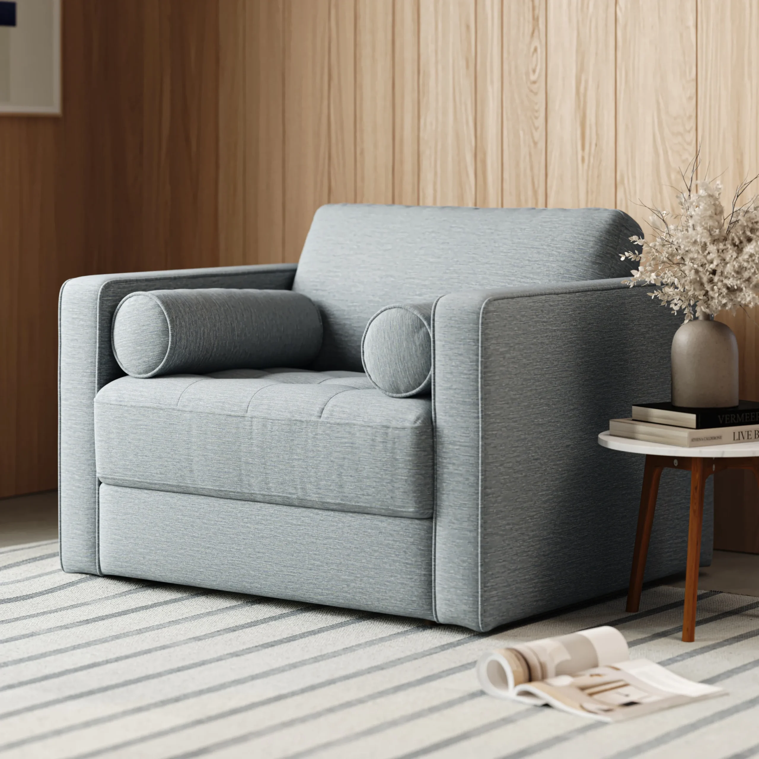 Sven 45.5_ Tufted Sleeper Chair - Silver Light Blue