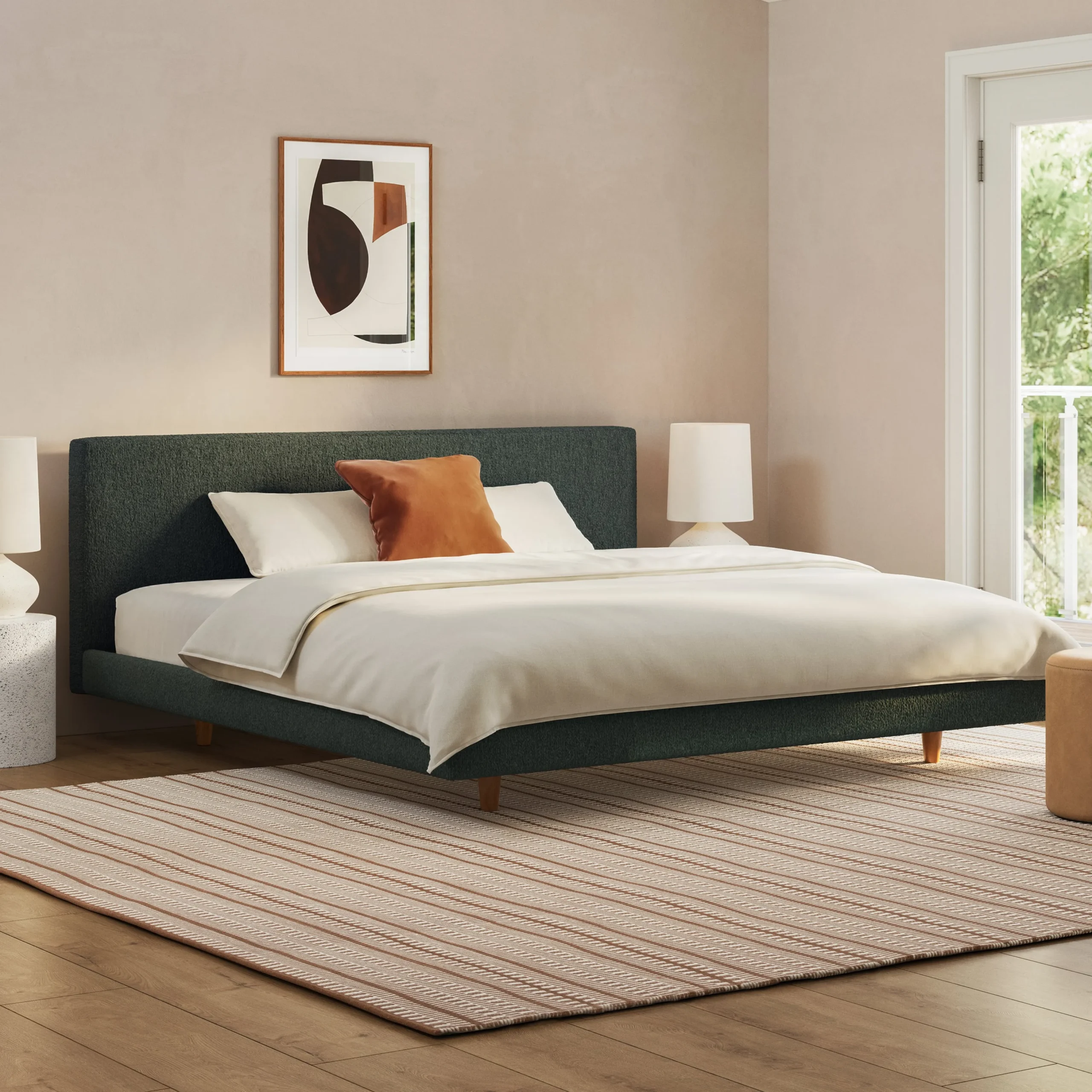 Tessu King Low Profile Upholstered Bed - Green Wool Bouclé