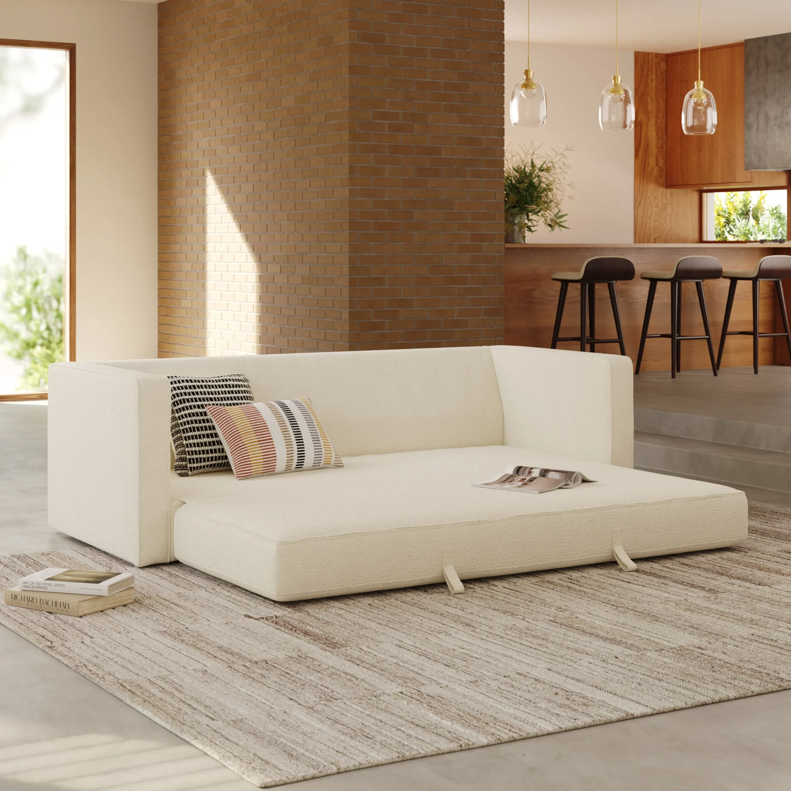 Sven 88_ Tufted Sofa Bed - Ivory Wool Bouclé - Image 2