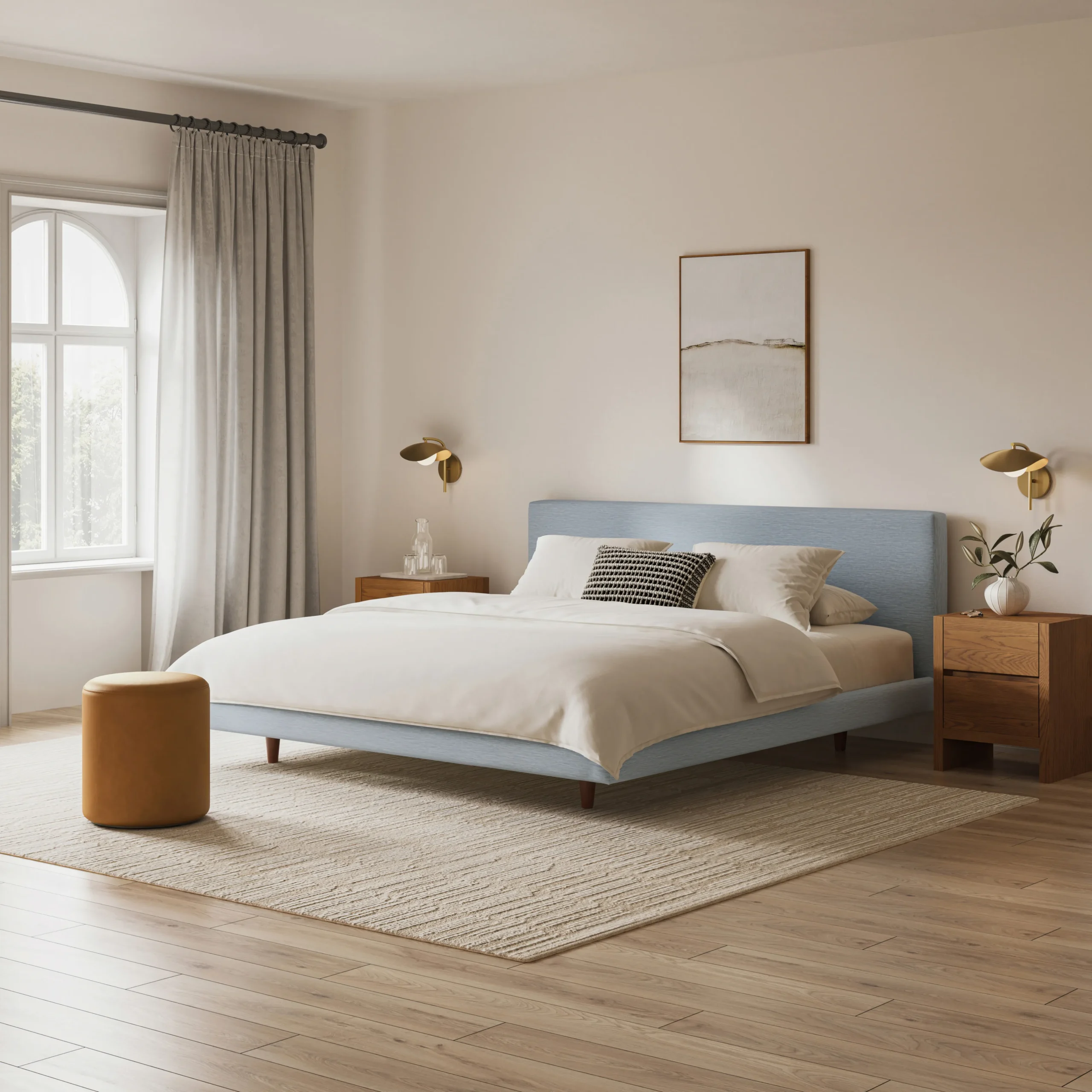 Tessu King Low Profile Upholstered Bed - Silver Light Blue