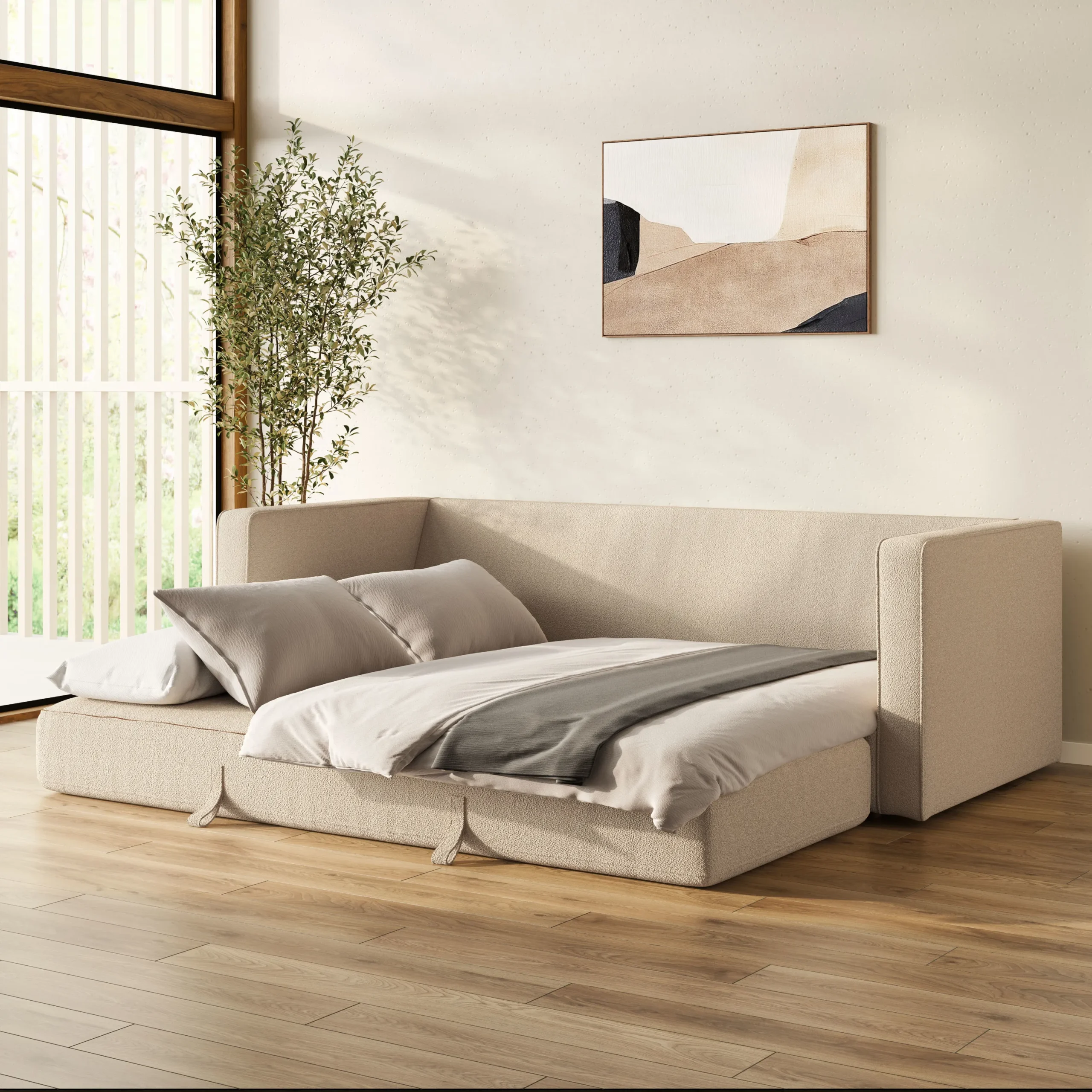 Sven 88_ Tufted Sofa Bed - Ratine Buff - Image 2