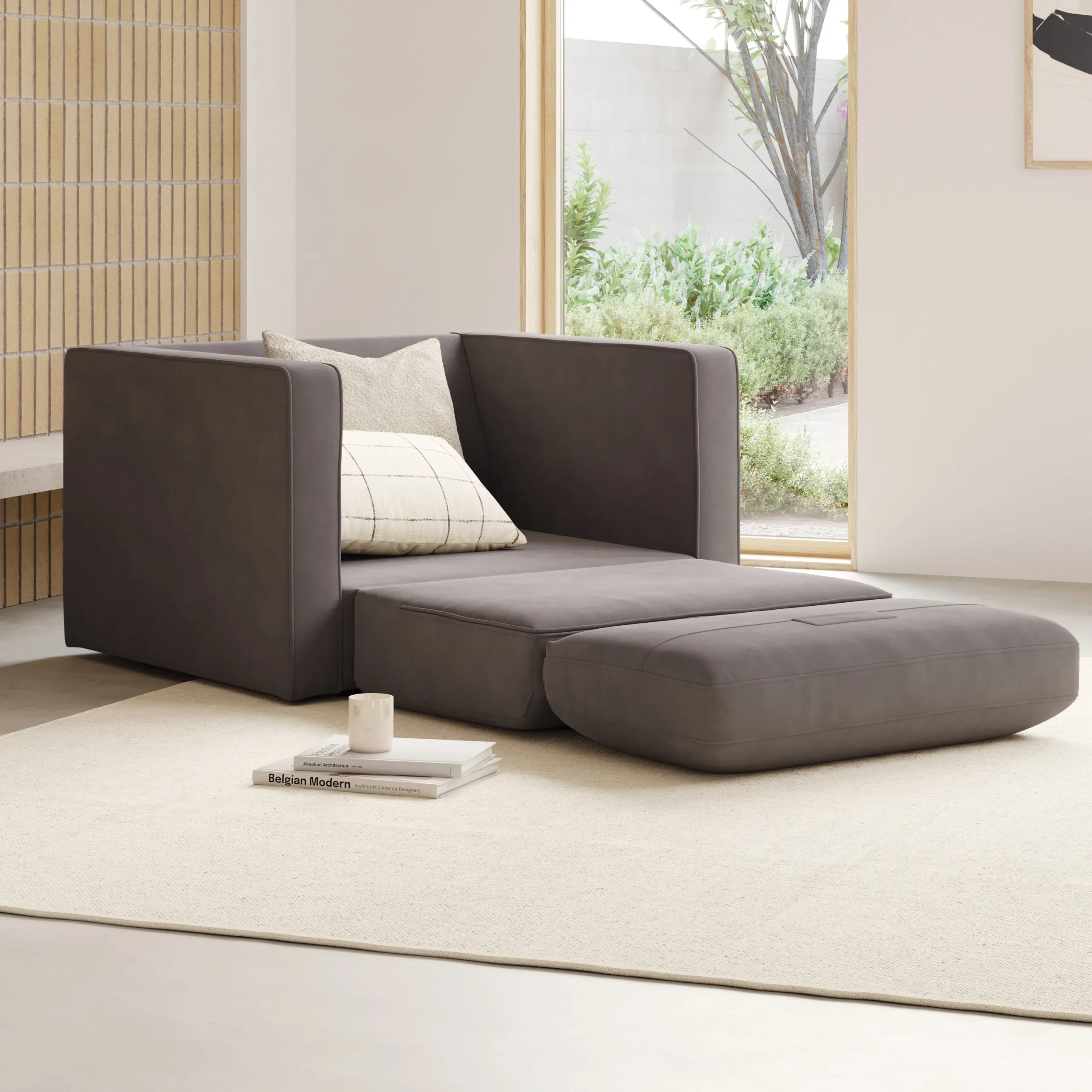 Sven 45.5_ Tufted Velvet Sleeper Chair - Hale Warm Gray - Image 2