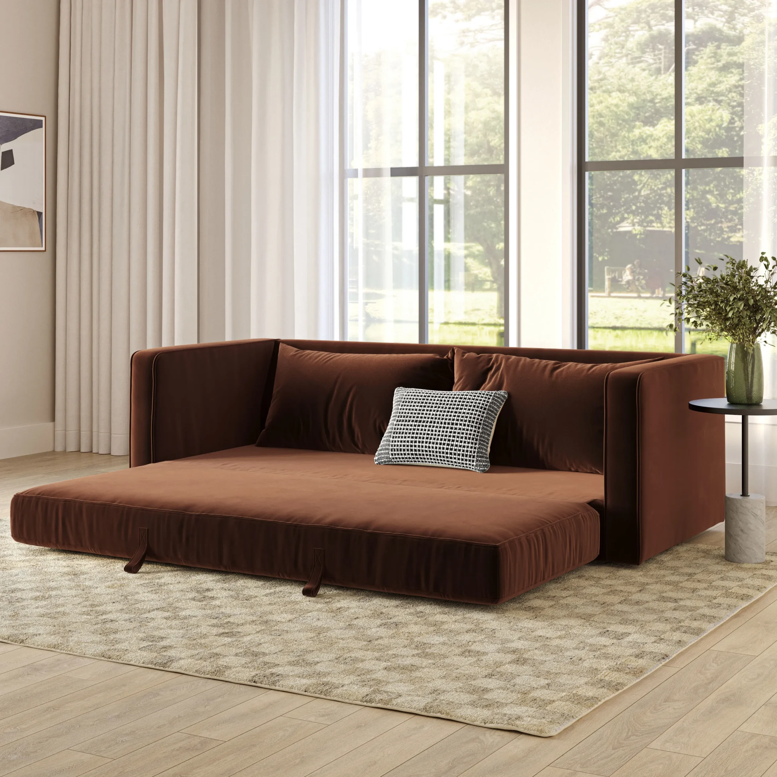 Sven 88_ Tufted Velvet Sofa Bed - Plush Pacific Brown - Image 2