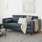 Sven 72_ Tufted Leather Loveseat - Oxford Blue