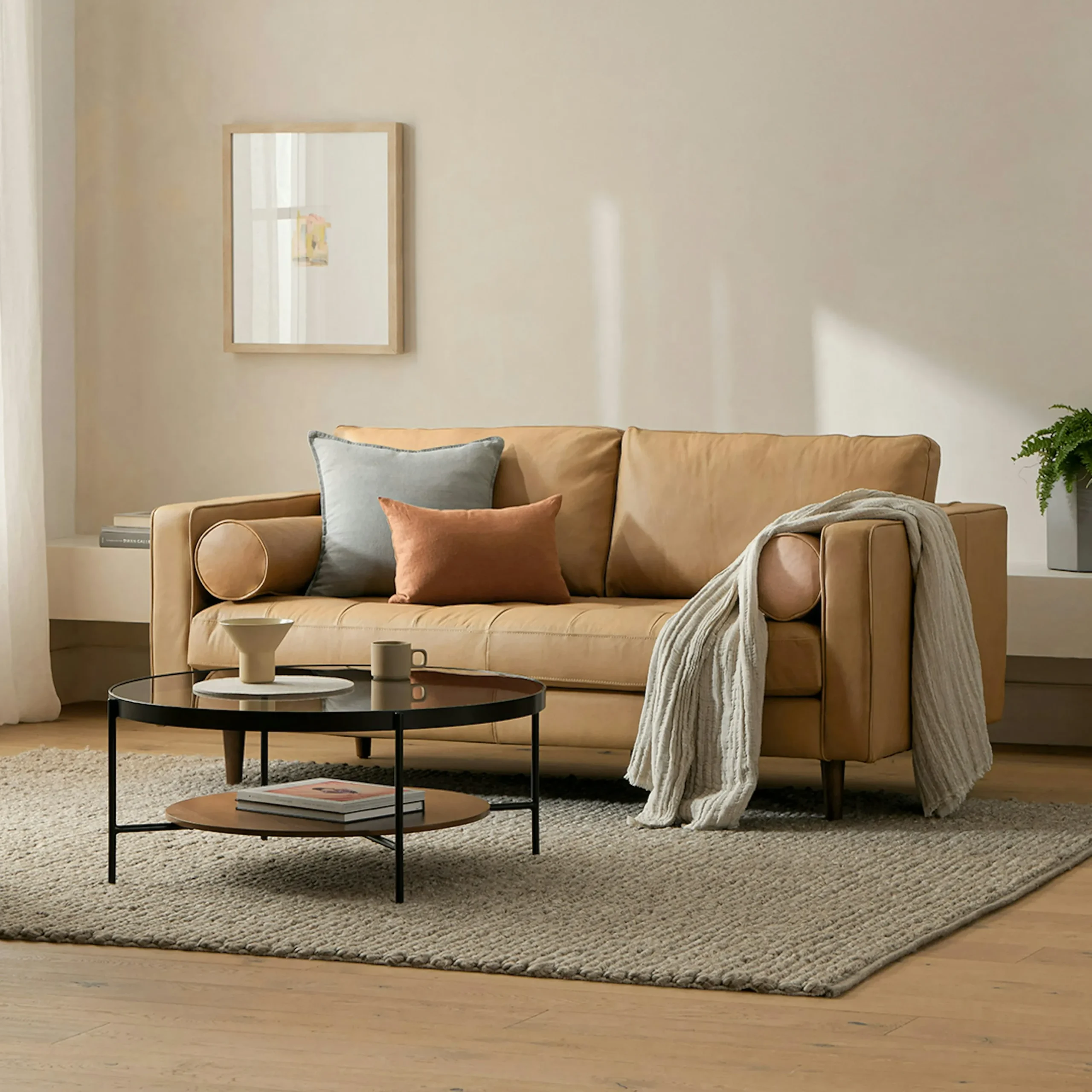 Sven 72_ Tufted Leather Loveseat - Charme Tan - Image 12
