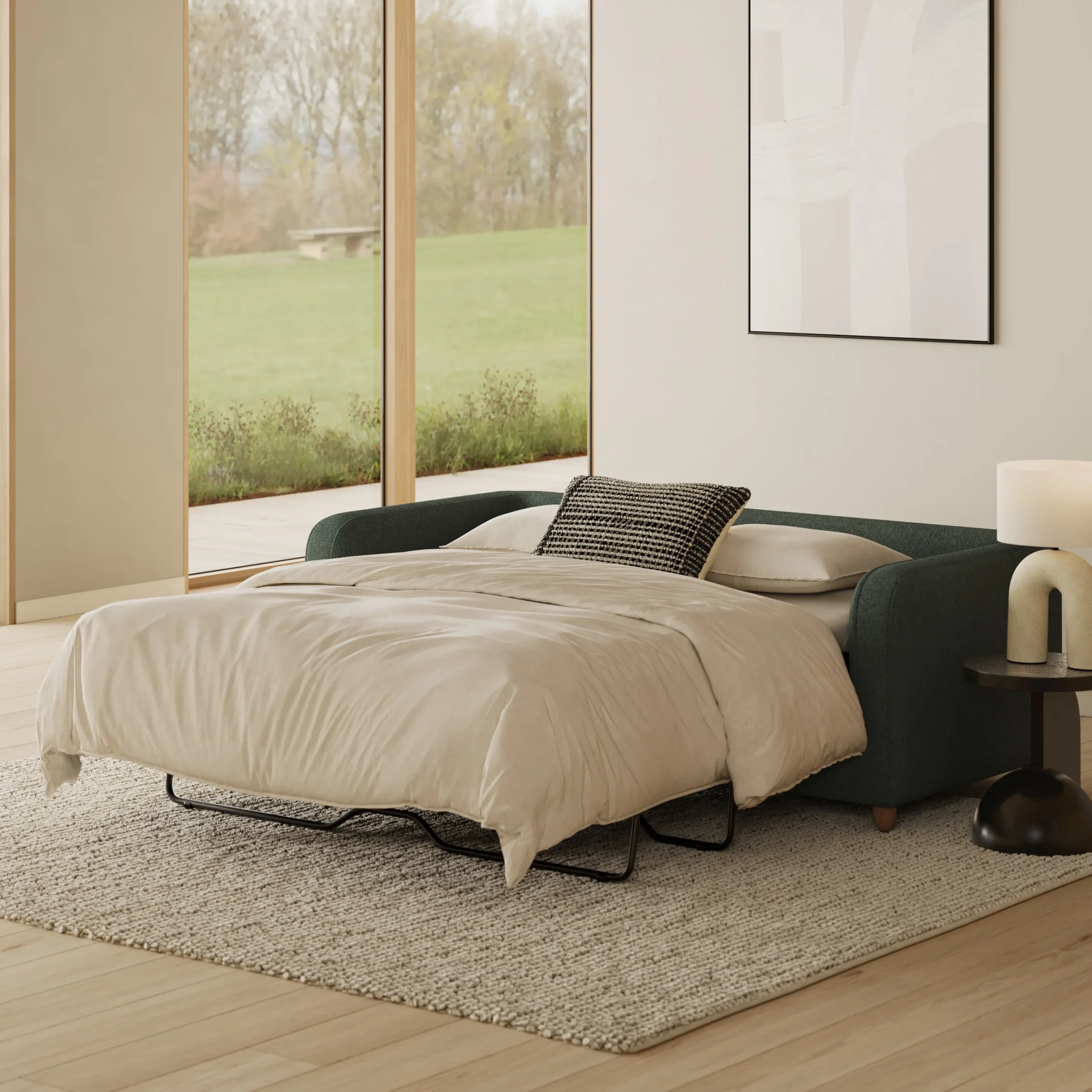 Vati 80_ Sofa Bed - Natural Oak and Green Wool Bouclé - Image 2