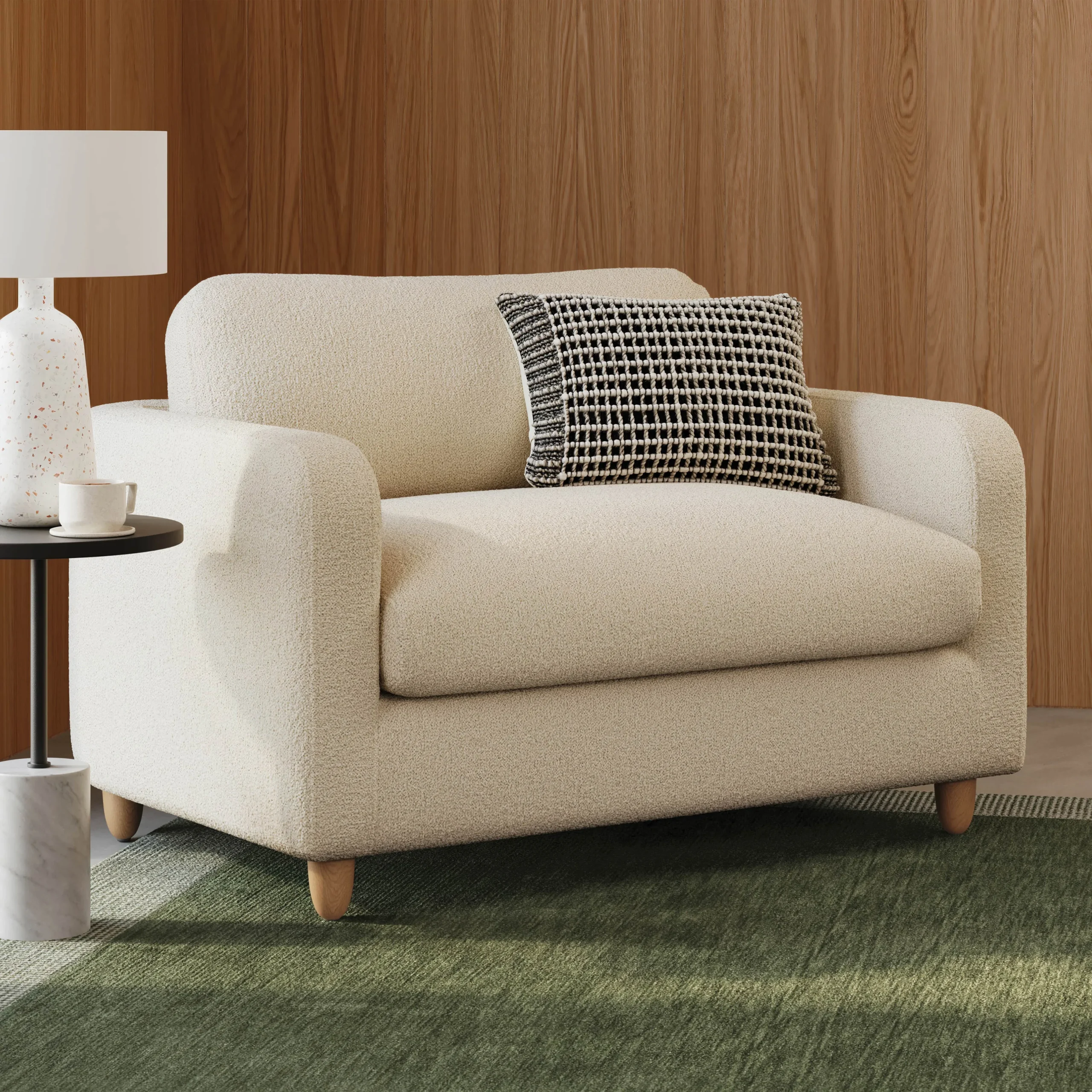 Vati 80_ Sofa Bed - Natural Oak and Ivory Wool Bouclé