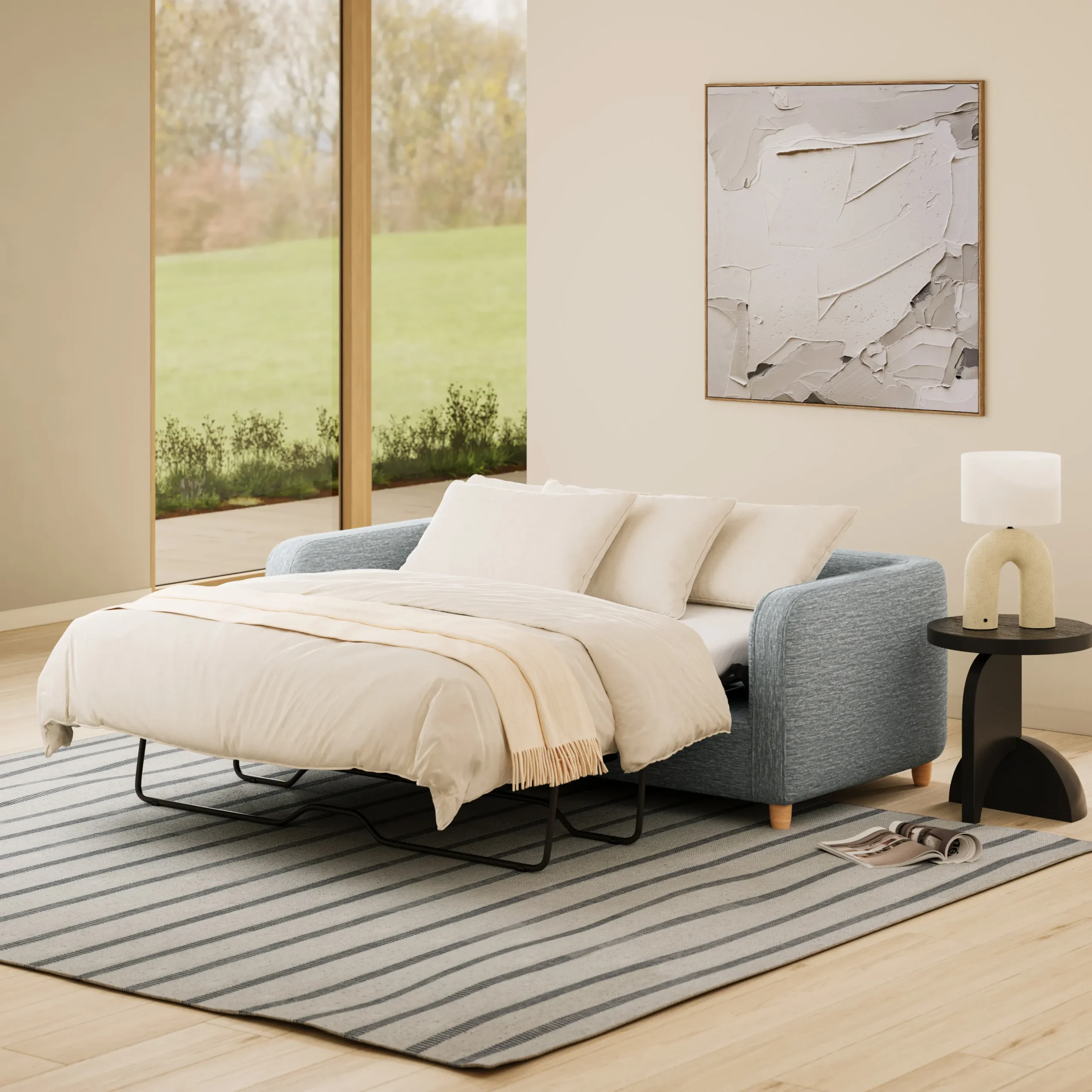 Vati 80_ Sofa Bed - Natural Oak and Silver Light Blue - Image 2