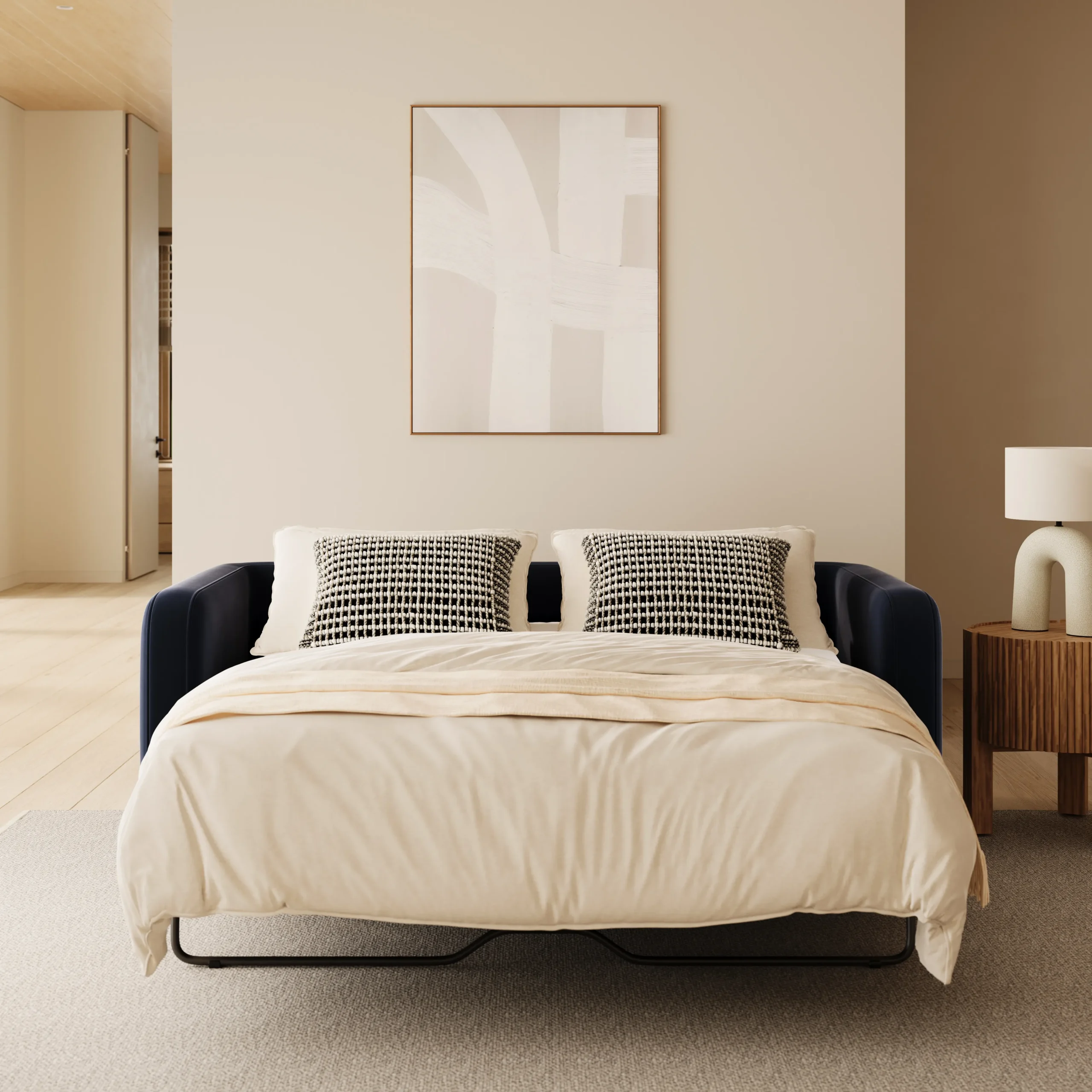 Vati 80_ Velvet Sofa Bed - Natural Oak and Hale Ink - Image 2