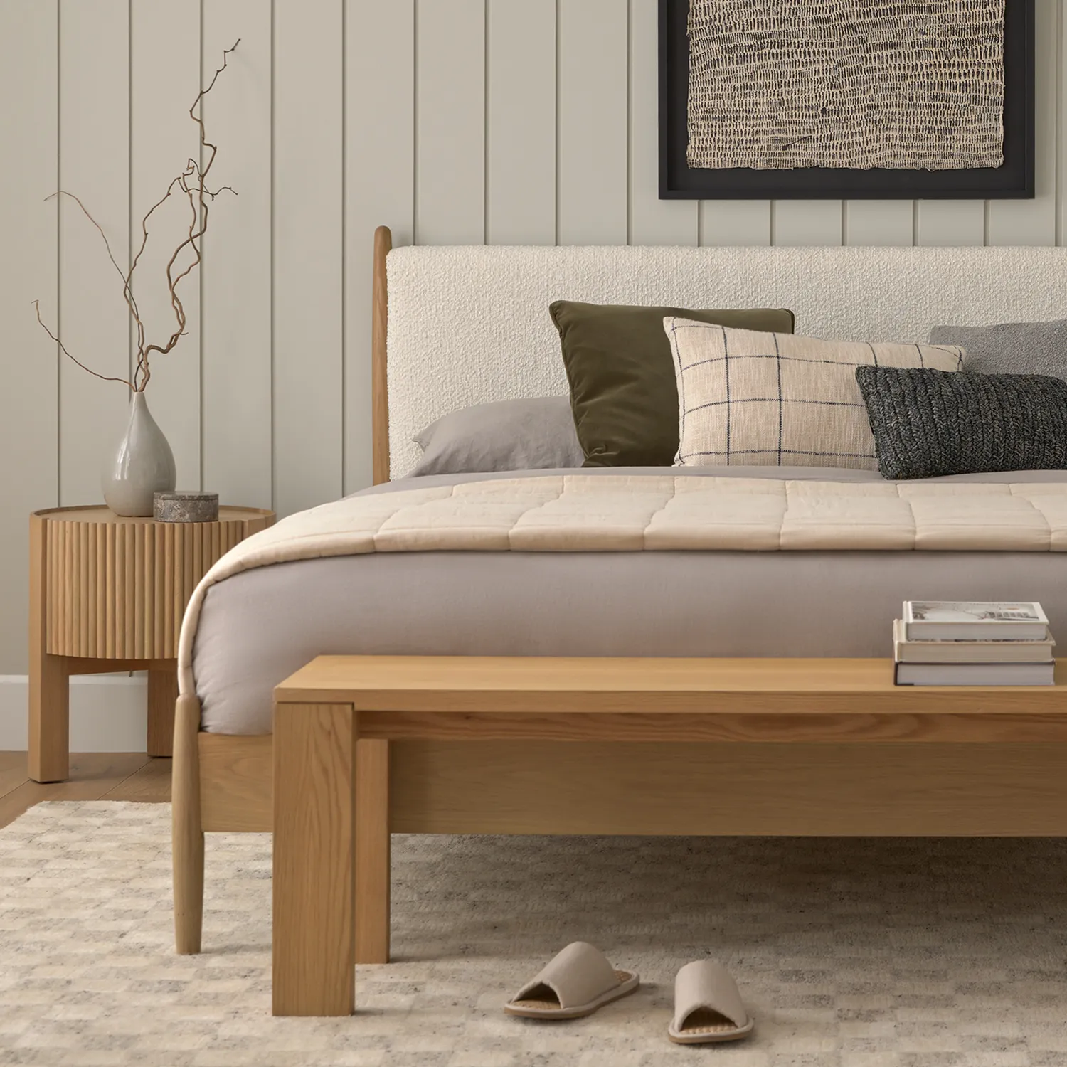 Lenia King Upholstered Bed - White Oak and Lunaria White Bouclé - Image 2