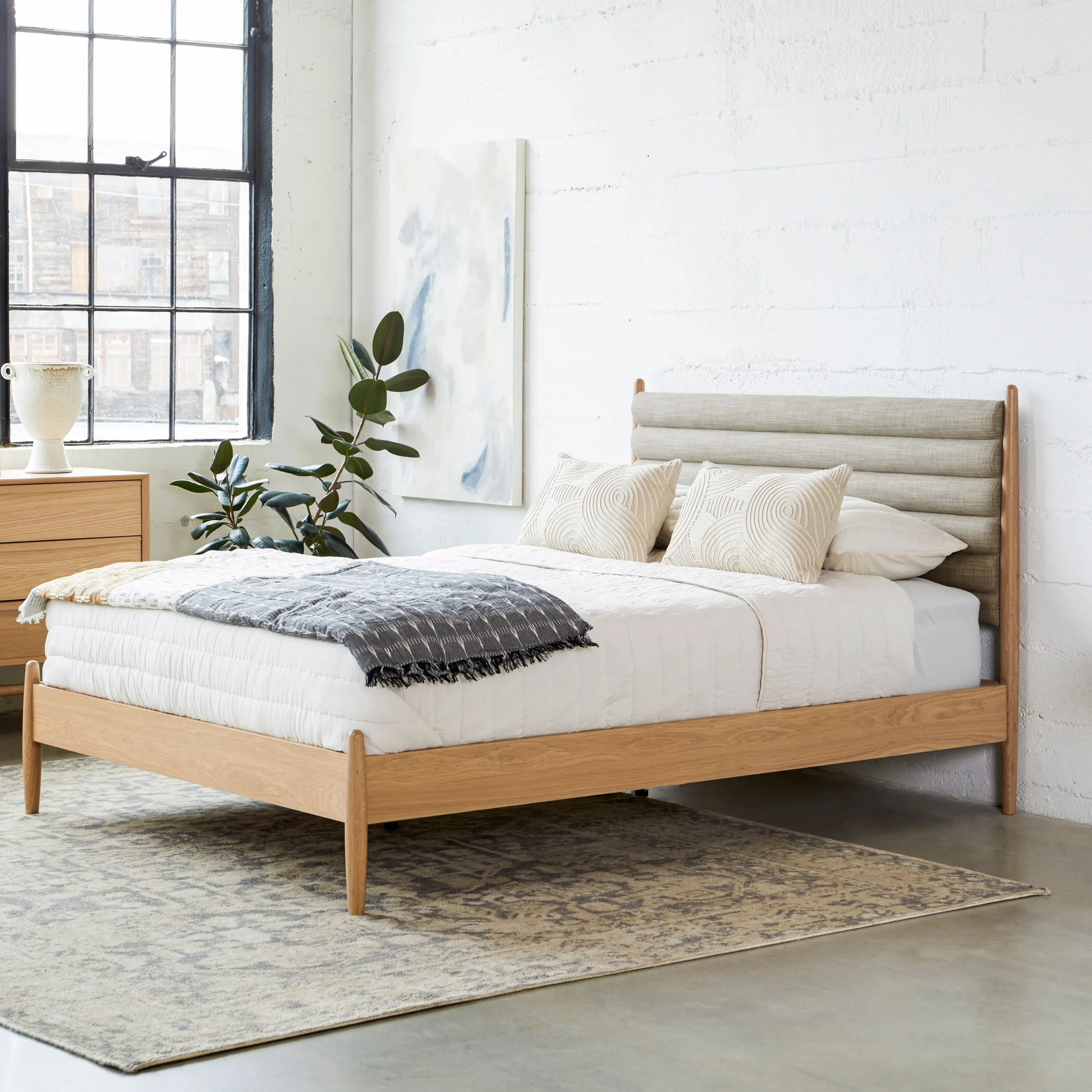 Lenia King Upholstered Bed - White Oak and Rain Cloud Gray - Image 2