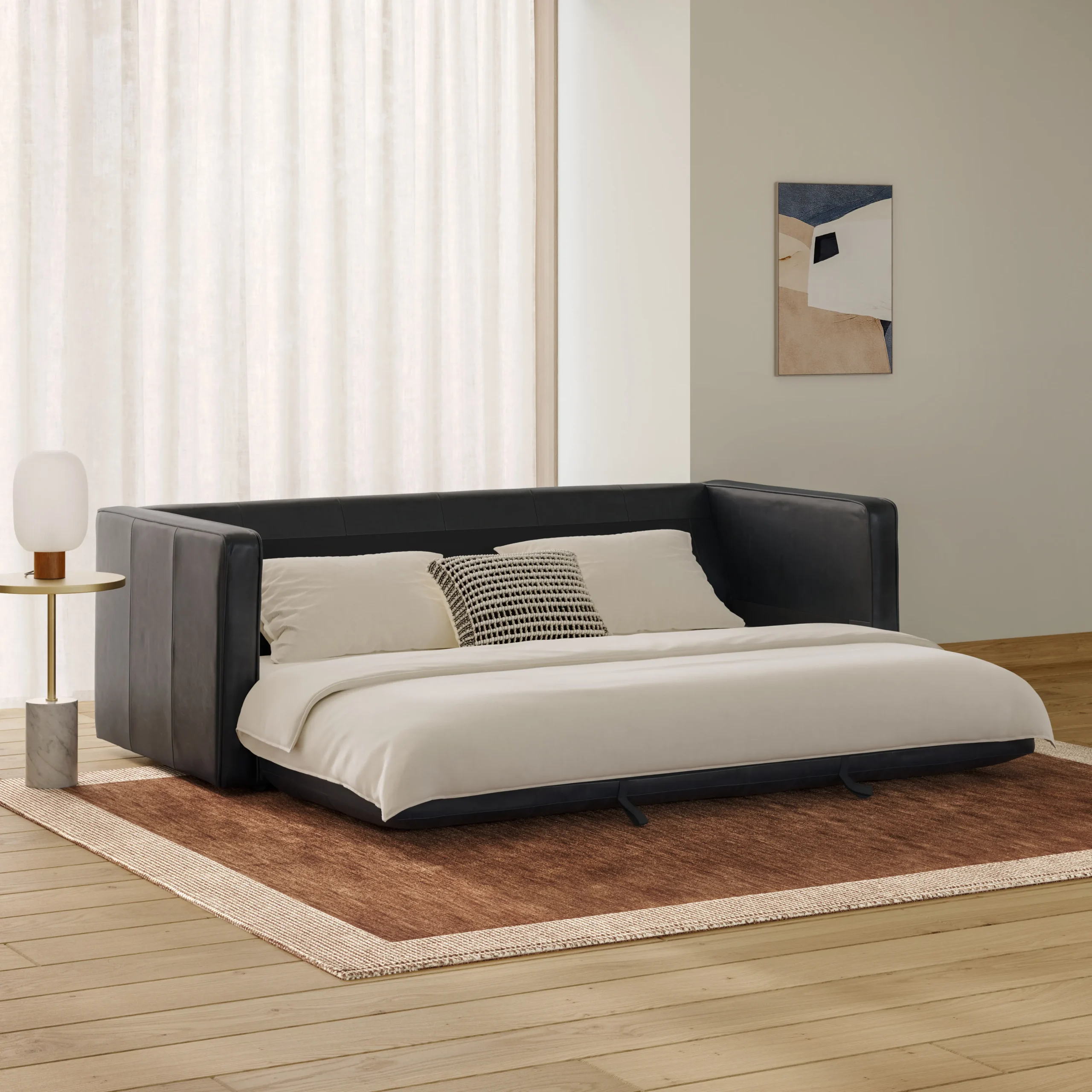 Sven 88_ Tufted Leather Sofa Bed - Oxford Black - Image 2