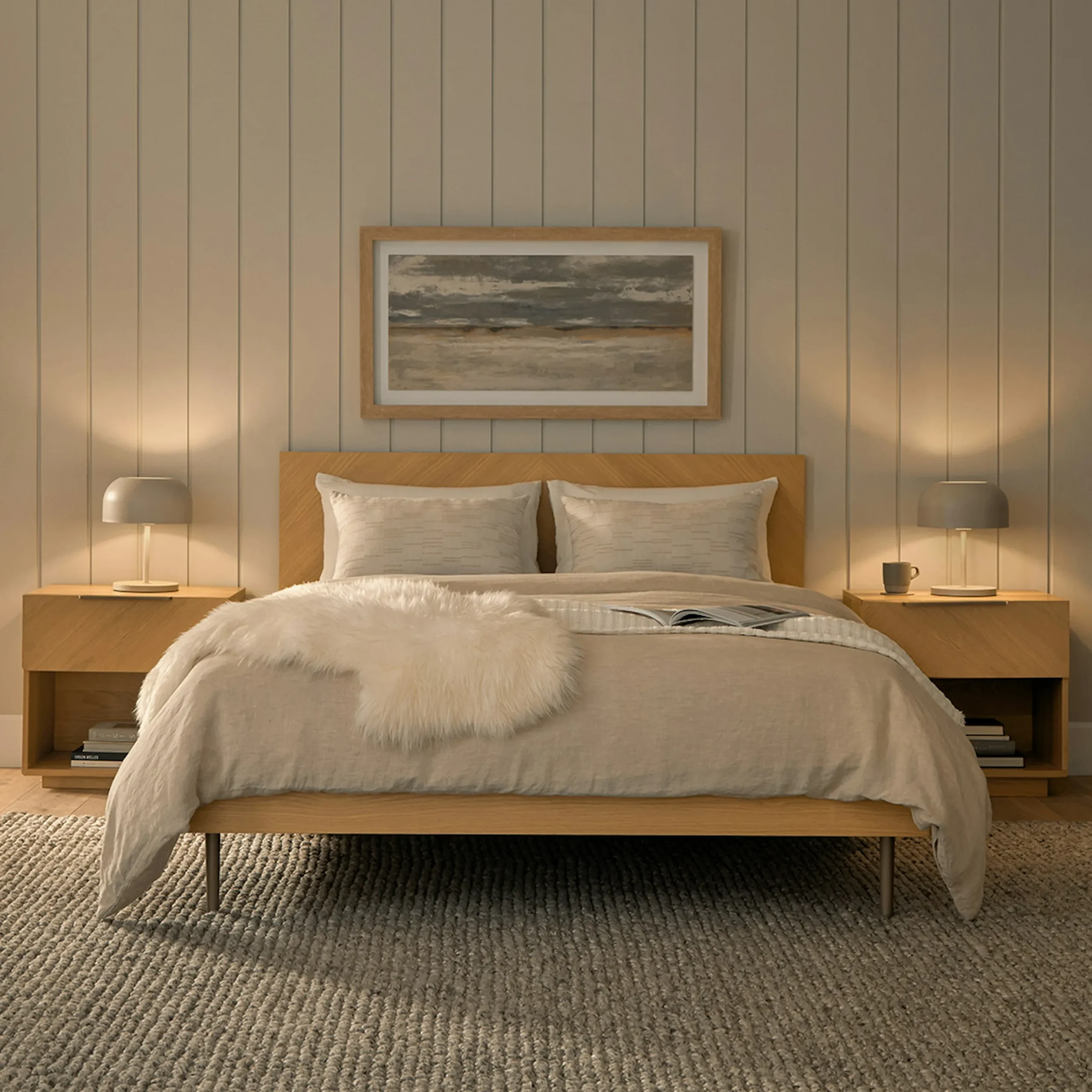 Nera Queen Low Profile Bed - Oak