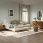 Rosin King Upholstered Bed - Natural Oak and Sand Ivory