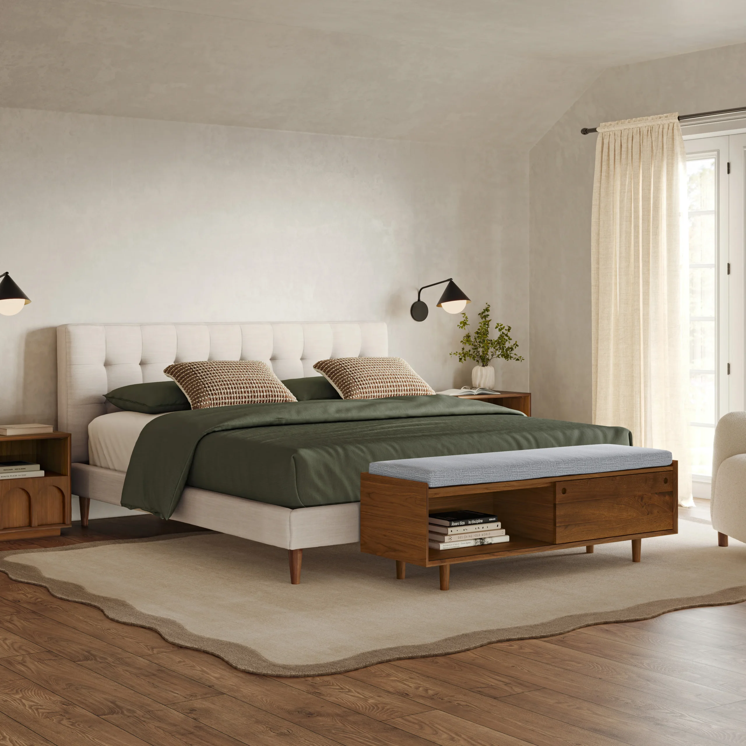 Sven King Tufted Bed - Biscuit Cream