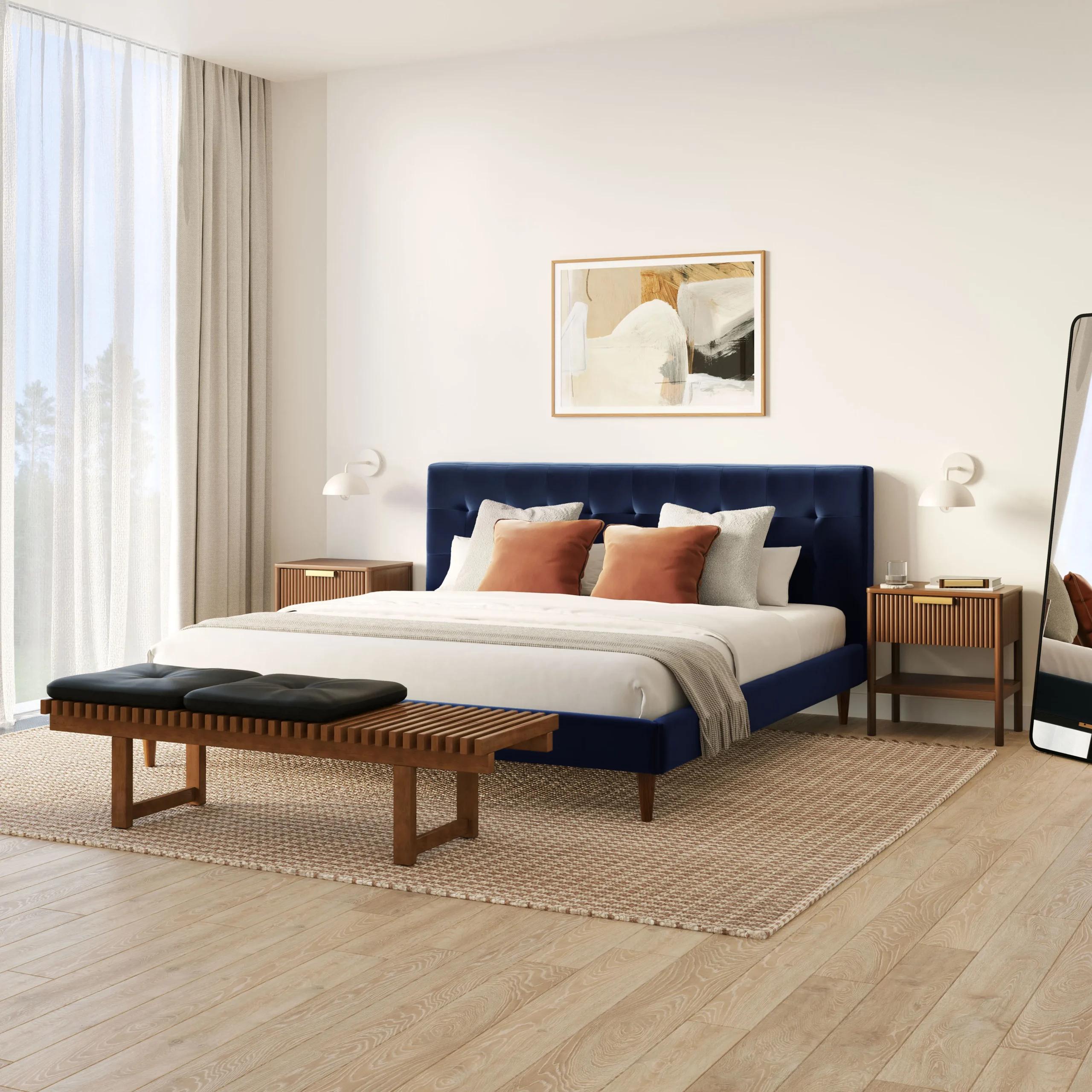 Sven King Tufted Velvet Bed - Plush Cascadia Blue