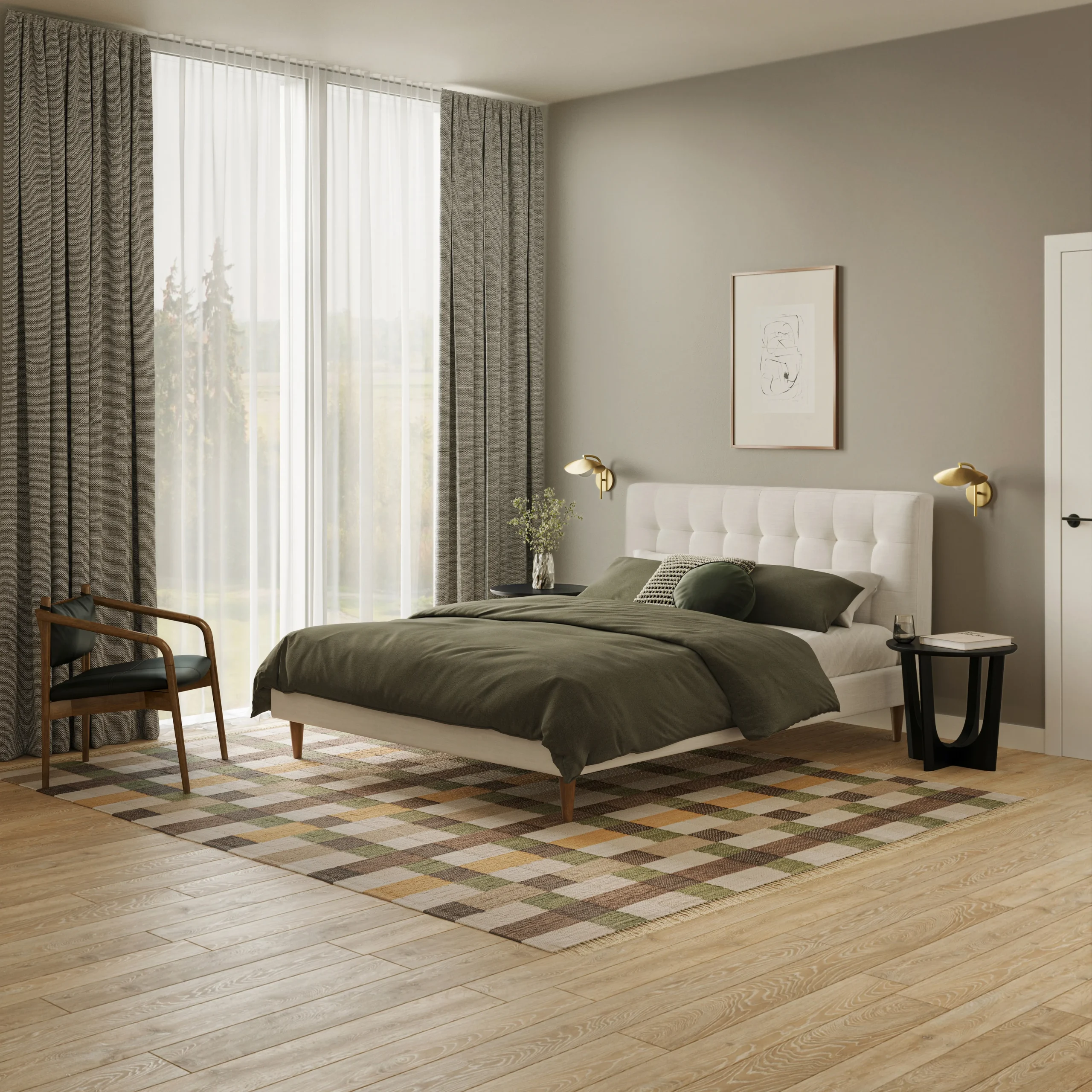 Sven Queen Tufted Bed - Biscuit Cream